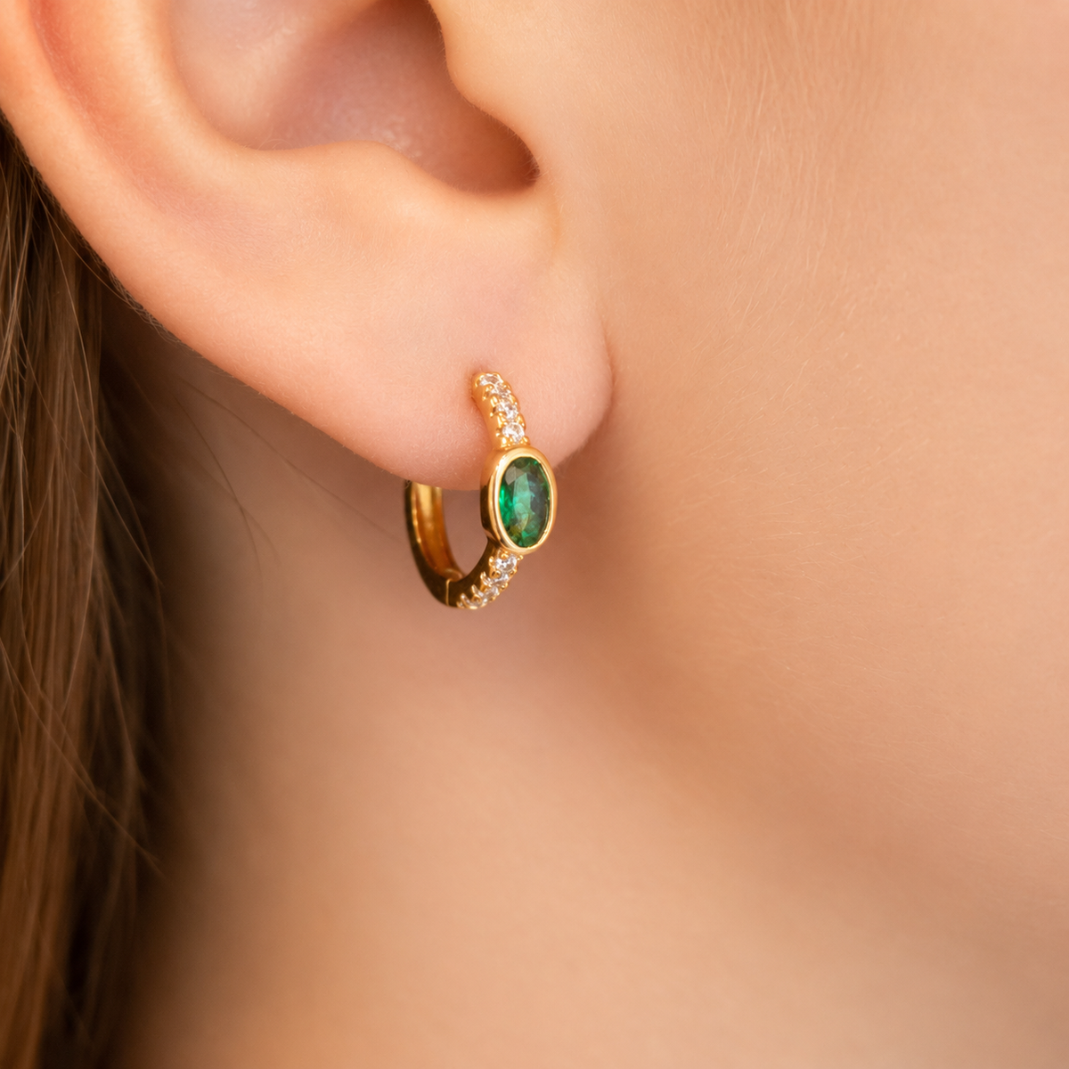 Emerald and CZ Gold Huggies