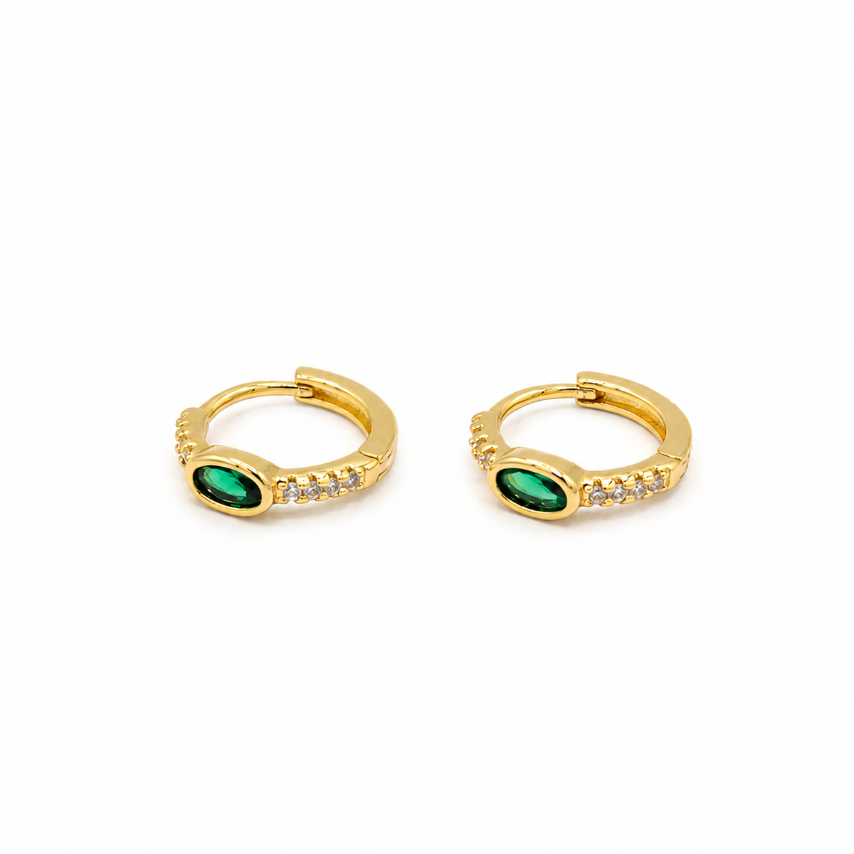 Emerald and CZ Gold Huggies
