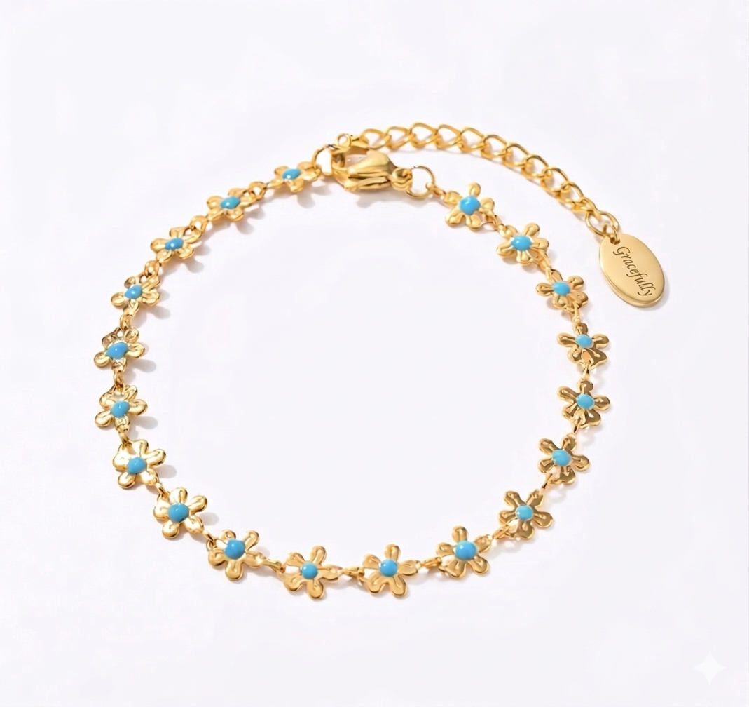 Turquoise and Gold Flower Bracelet