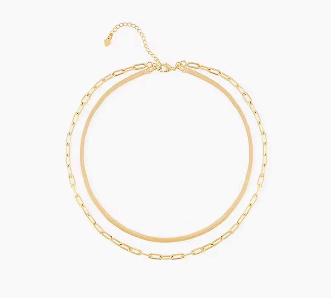 Double necklace - Herringbone + Paperclip