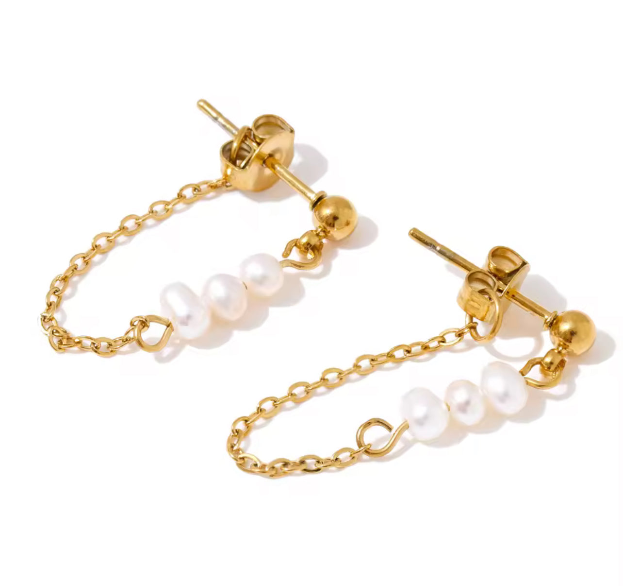 Pearl Hoop Chain Earrings