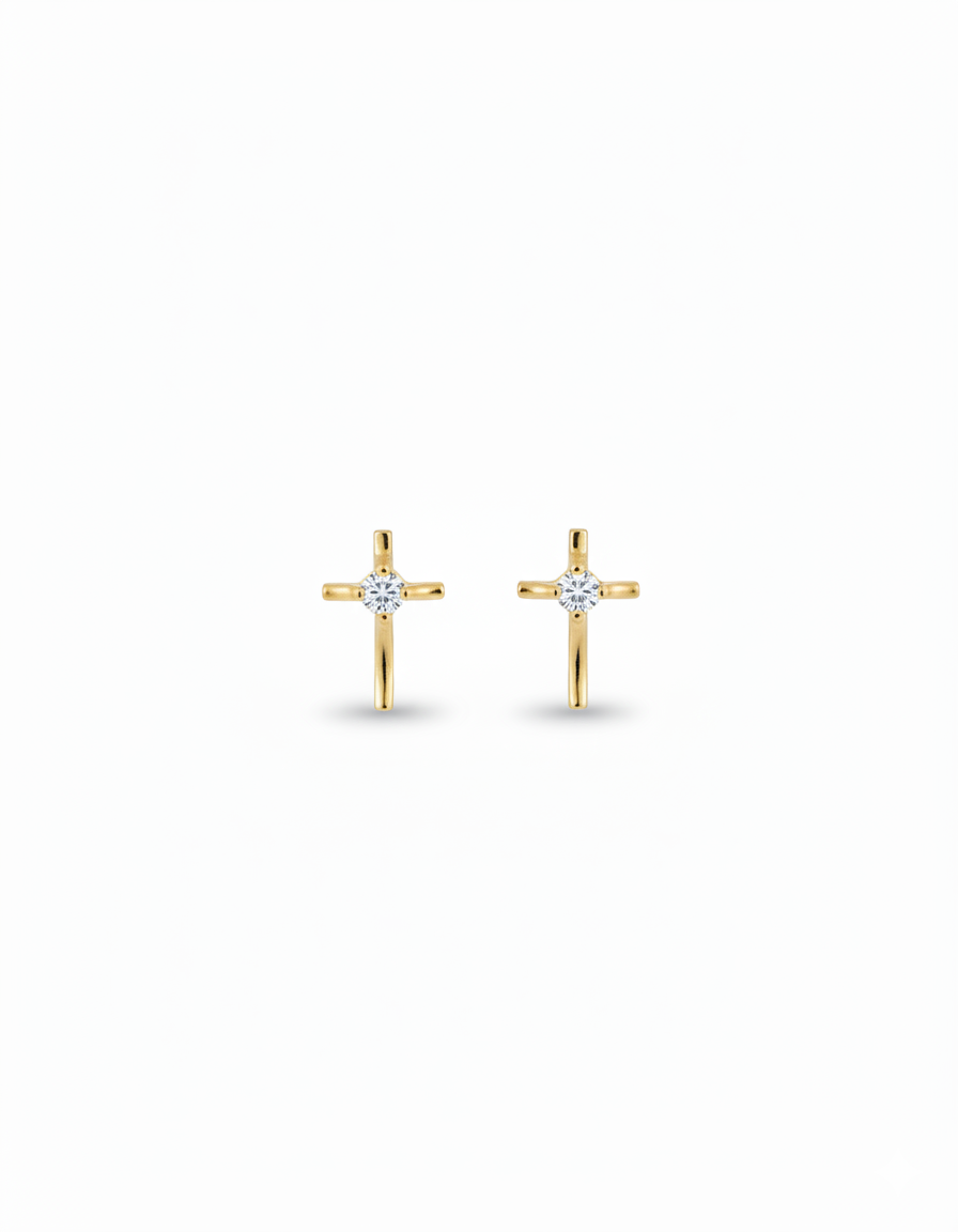 White Cz Thin Cross Studs