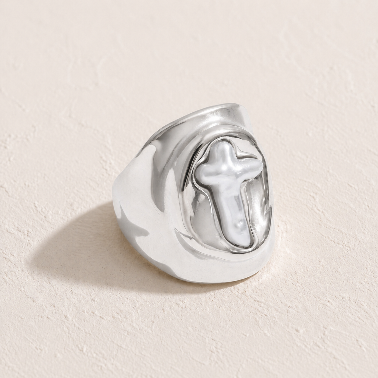Statement Cross Ring Silver