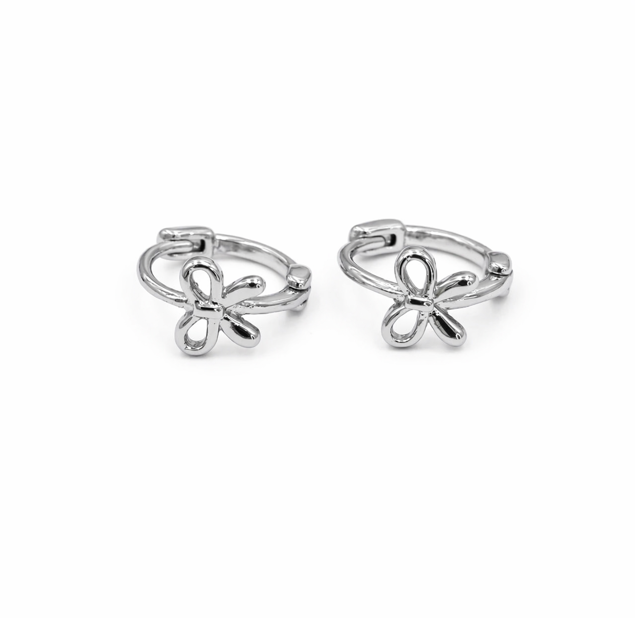 Ribbon Bow Huggies - Silver