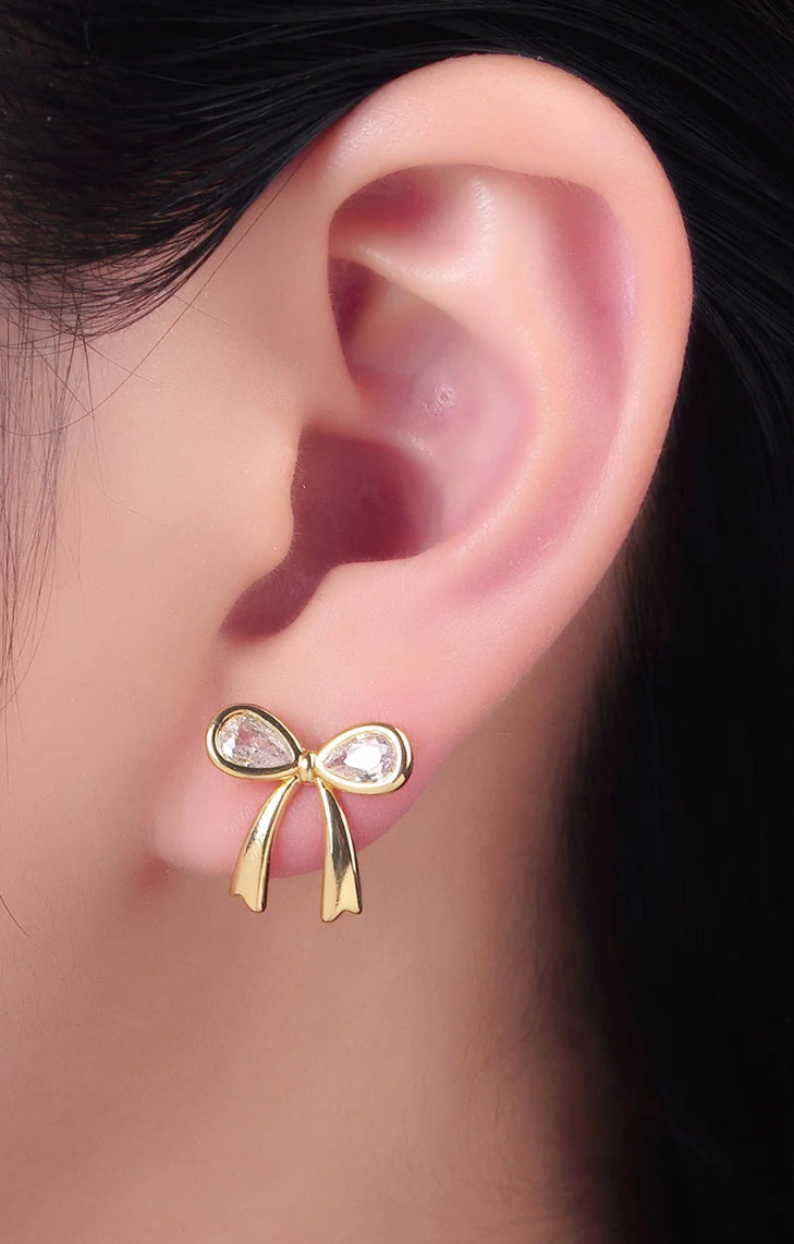 Cz Ribbon Bow Earrings