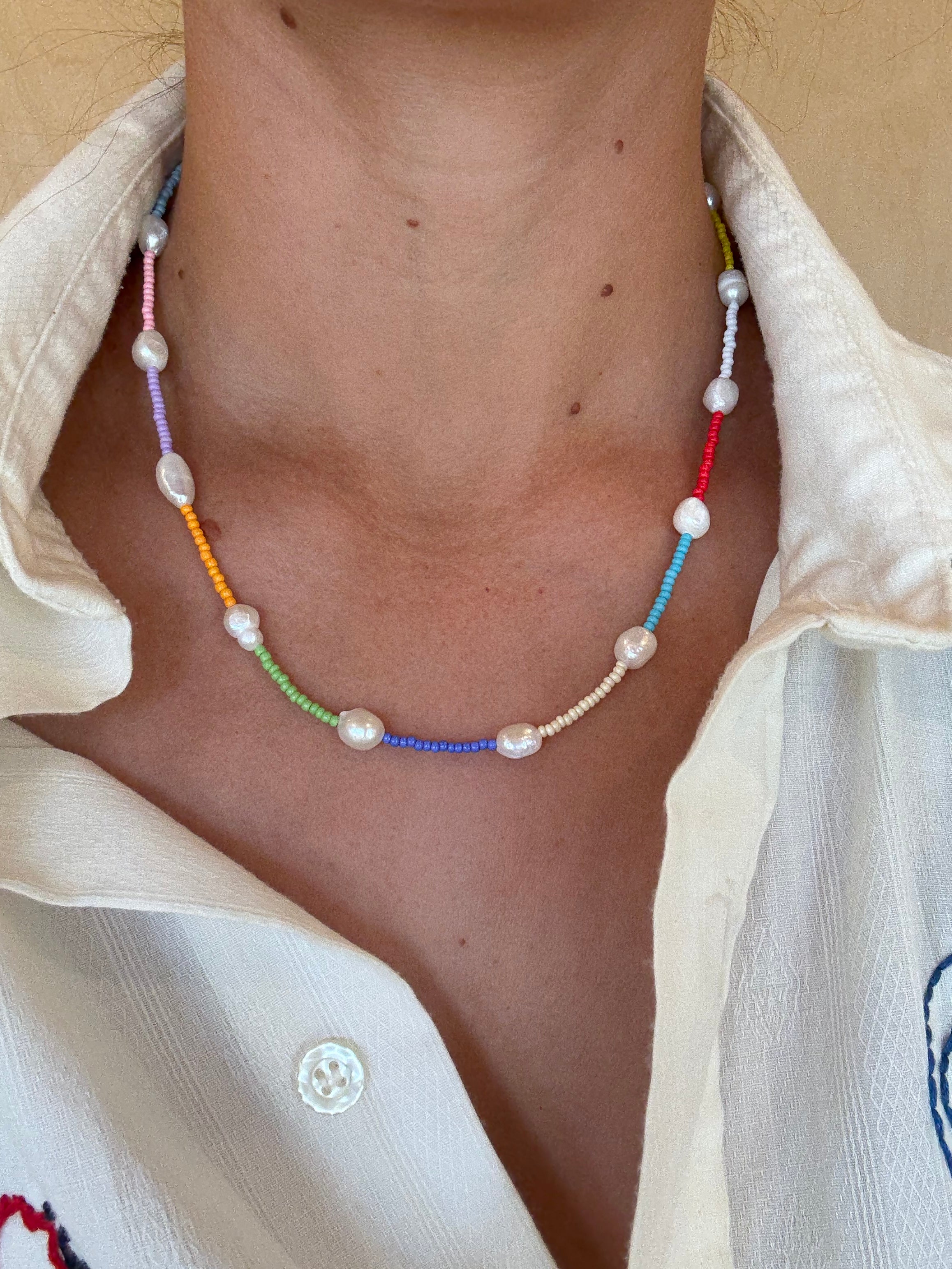 Colorful Pearl & Bead Necklace