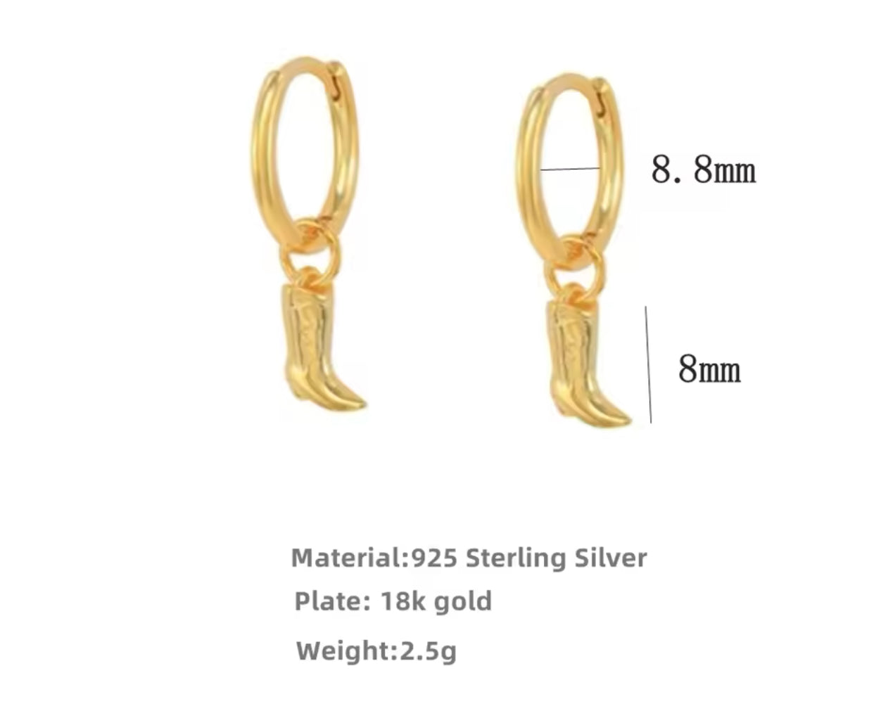 Dainty cowboy boot dangle