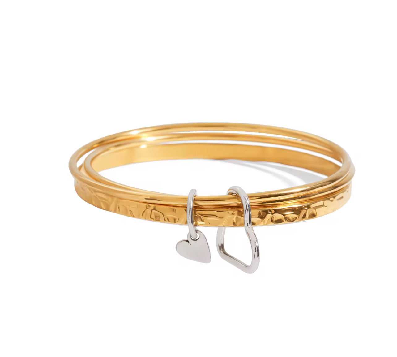 Mix metal hearts bangle bracelets