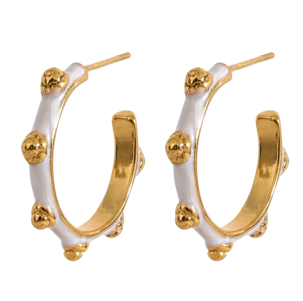 White & Gold Flower Hoops