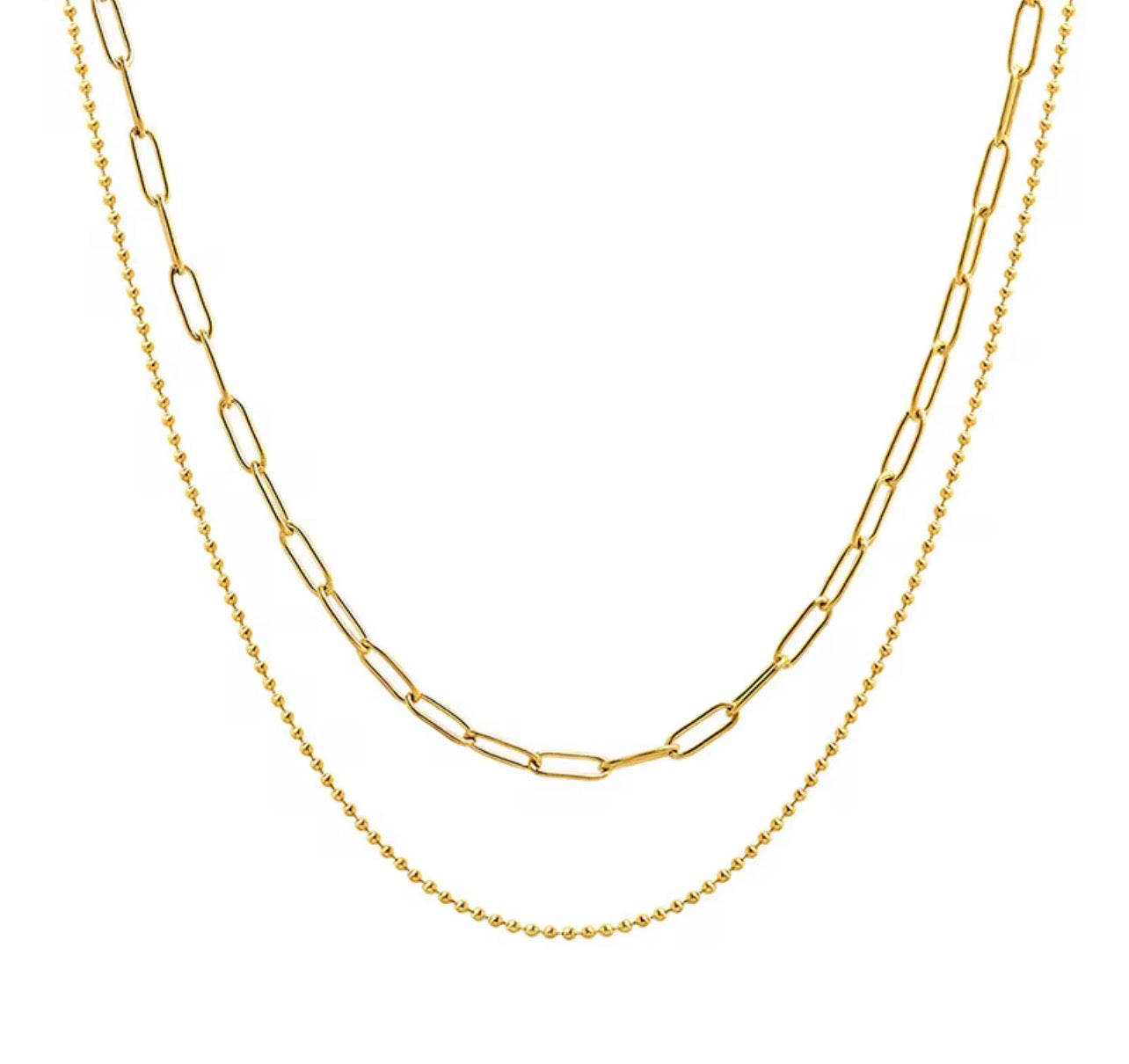 Double Layered necklace- Beaded + Paperclip
