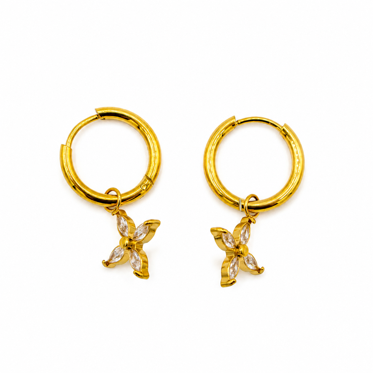 CZ Flower Dangle Hoops