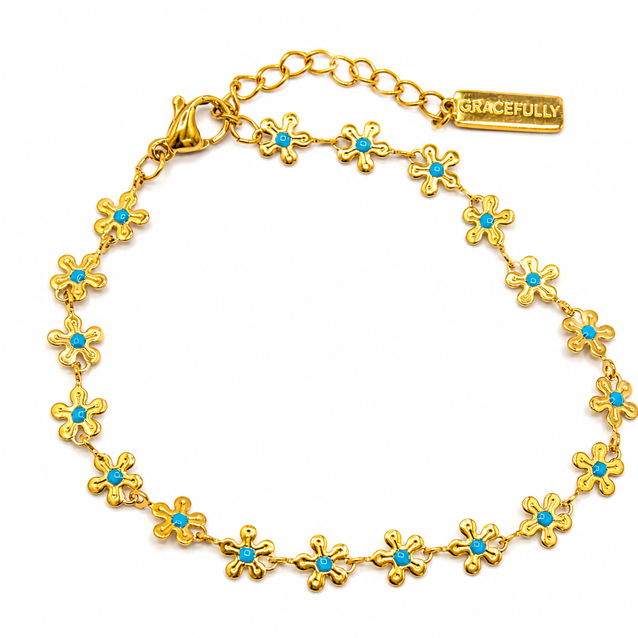 Turquoise and Gold Flower Bracelet