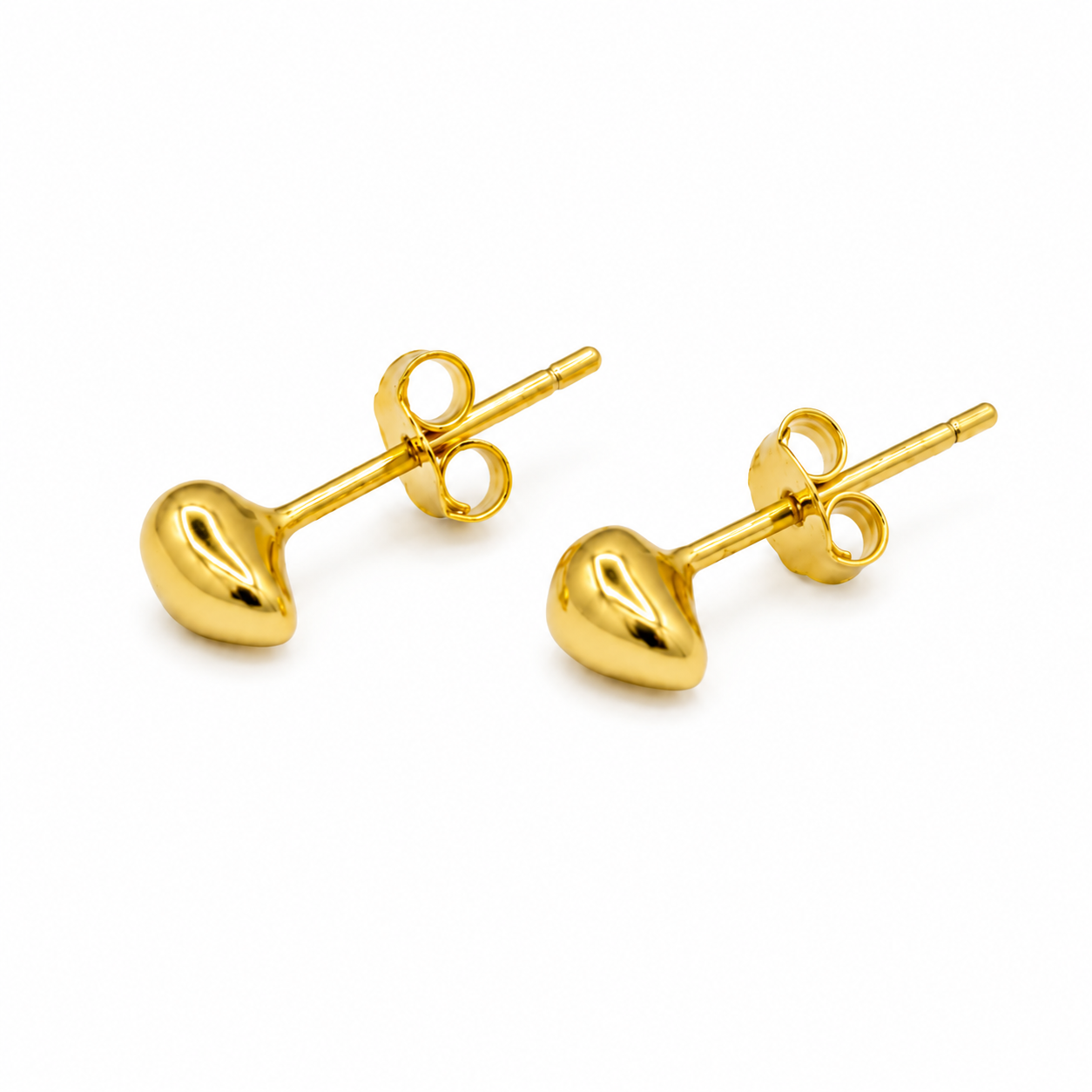 A pair of gold pebble-shaped stud earrings with butterfly backings
