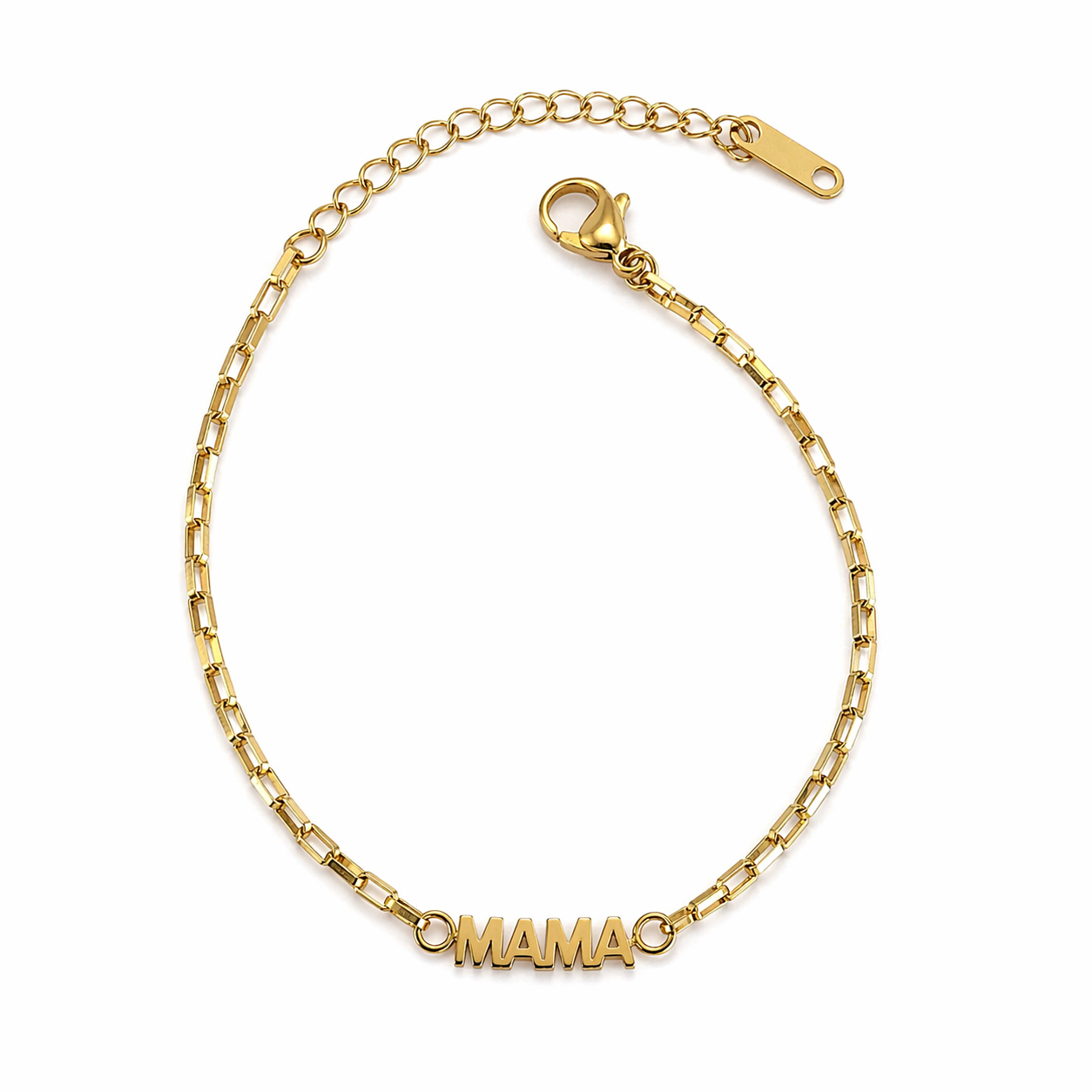 Gold bracelet with 'MAMA' charm on gold cubic chain
