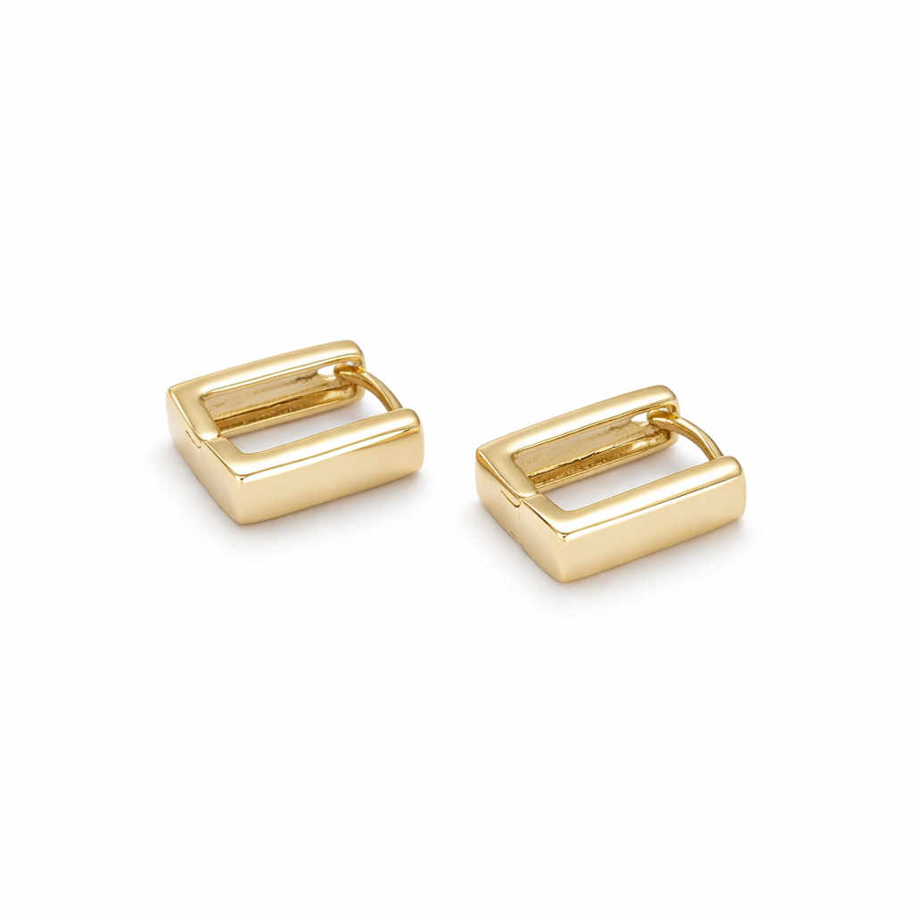 Pair of gold square hoop earrings