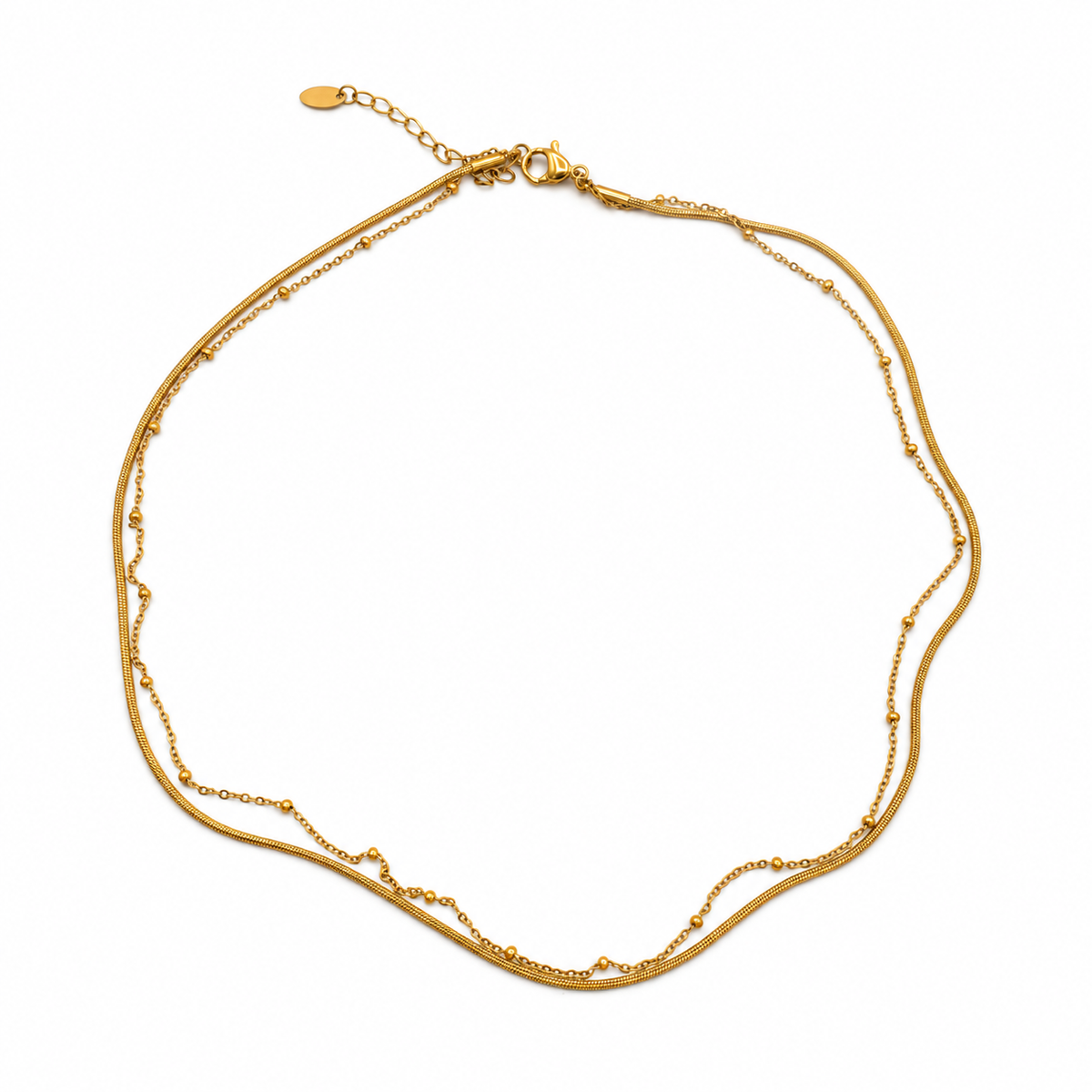 A gold-toned double-layered chain necklace with a wavy, organic silhouette