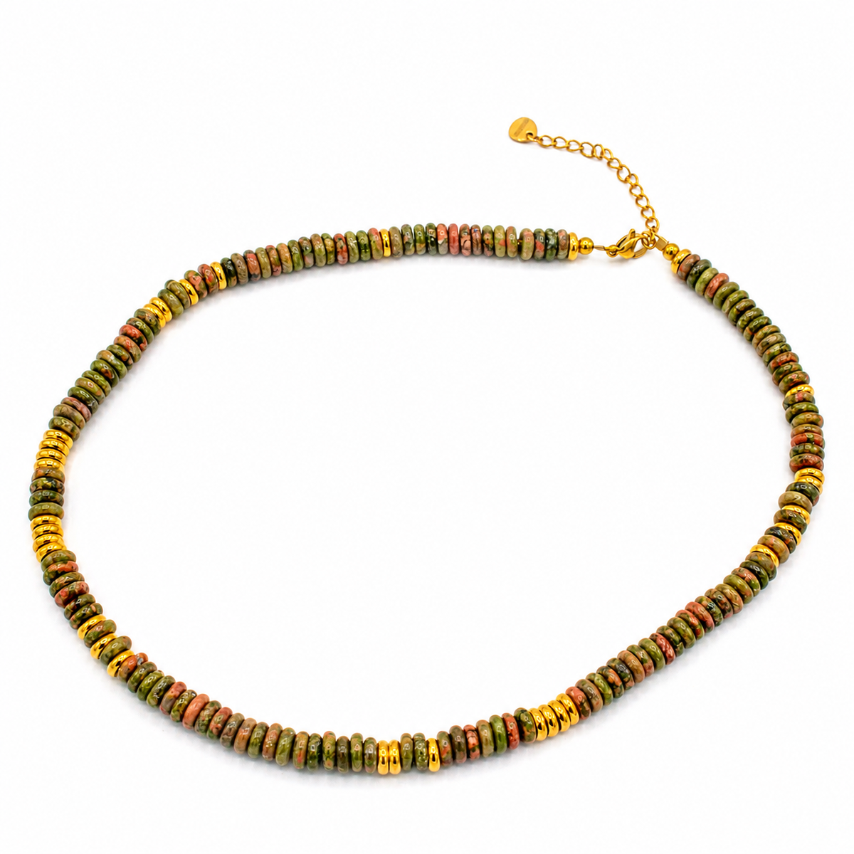 Deep Green and Gold Beaded Necklace