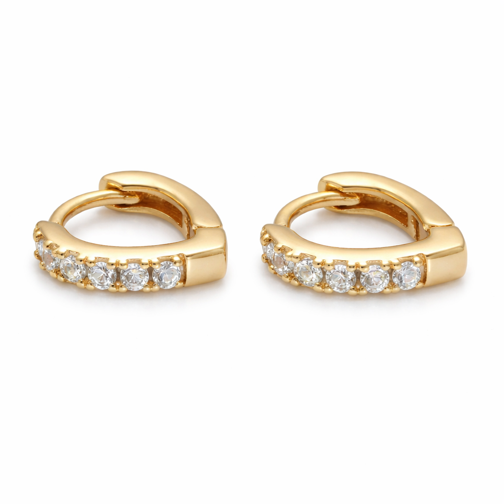 Gold hoop earrings with small diamonds Small and Dainty
