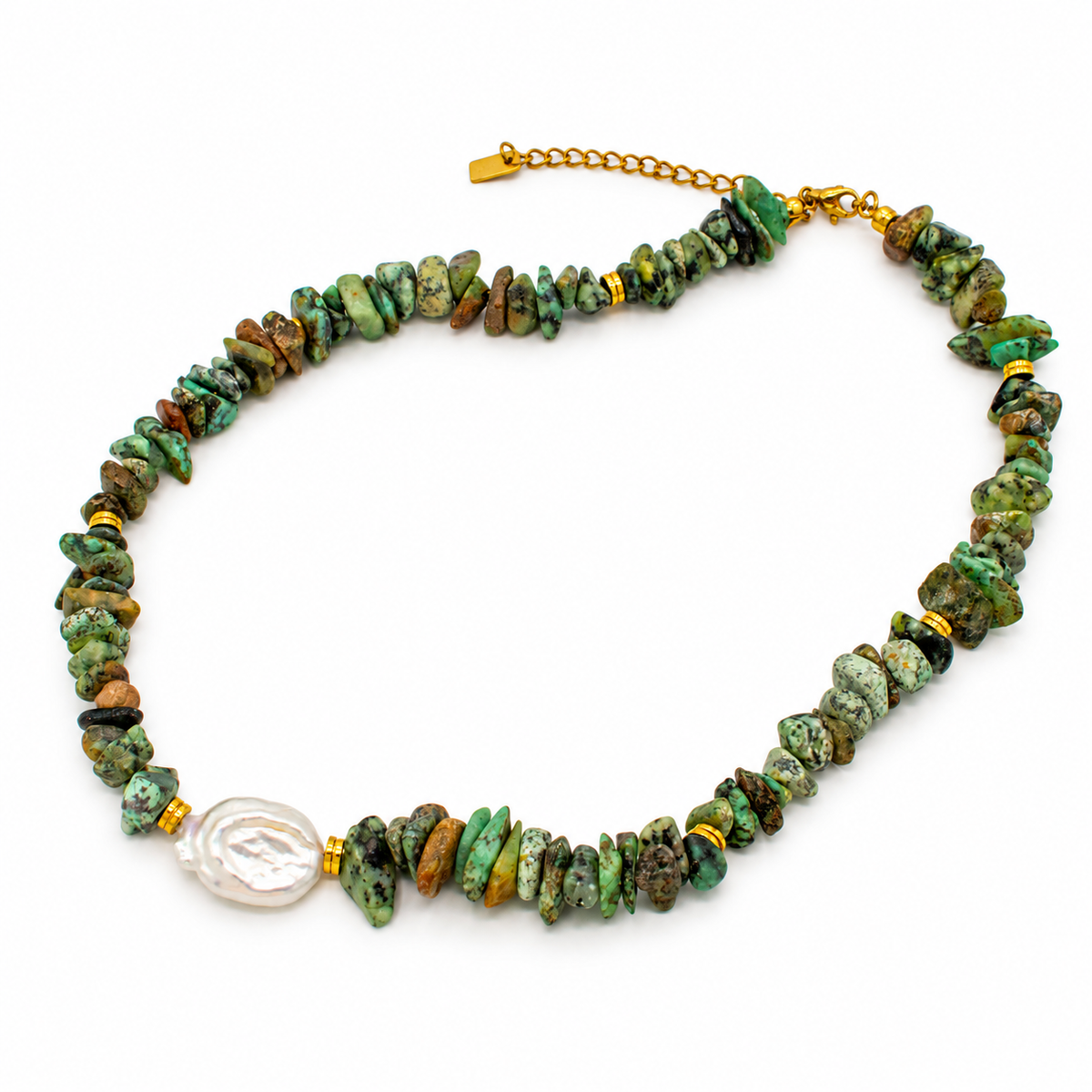 Pearl and Turquoise Cut Stone Necklace