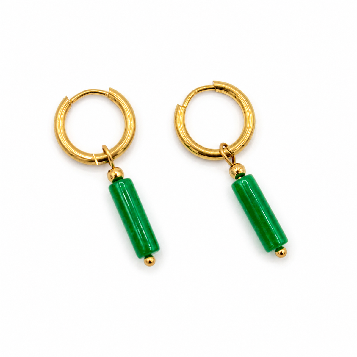 Green Stone Charm Dangle Huggies