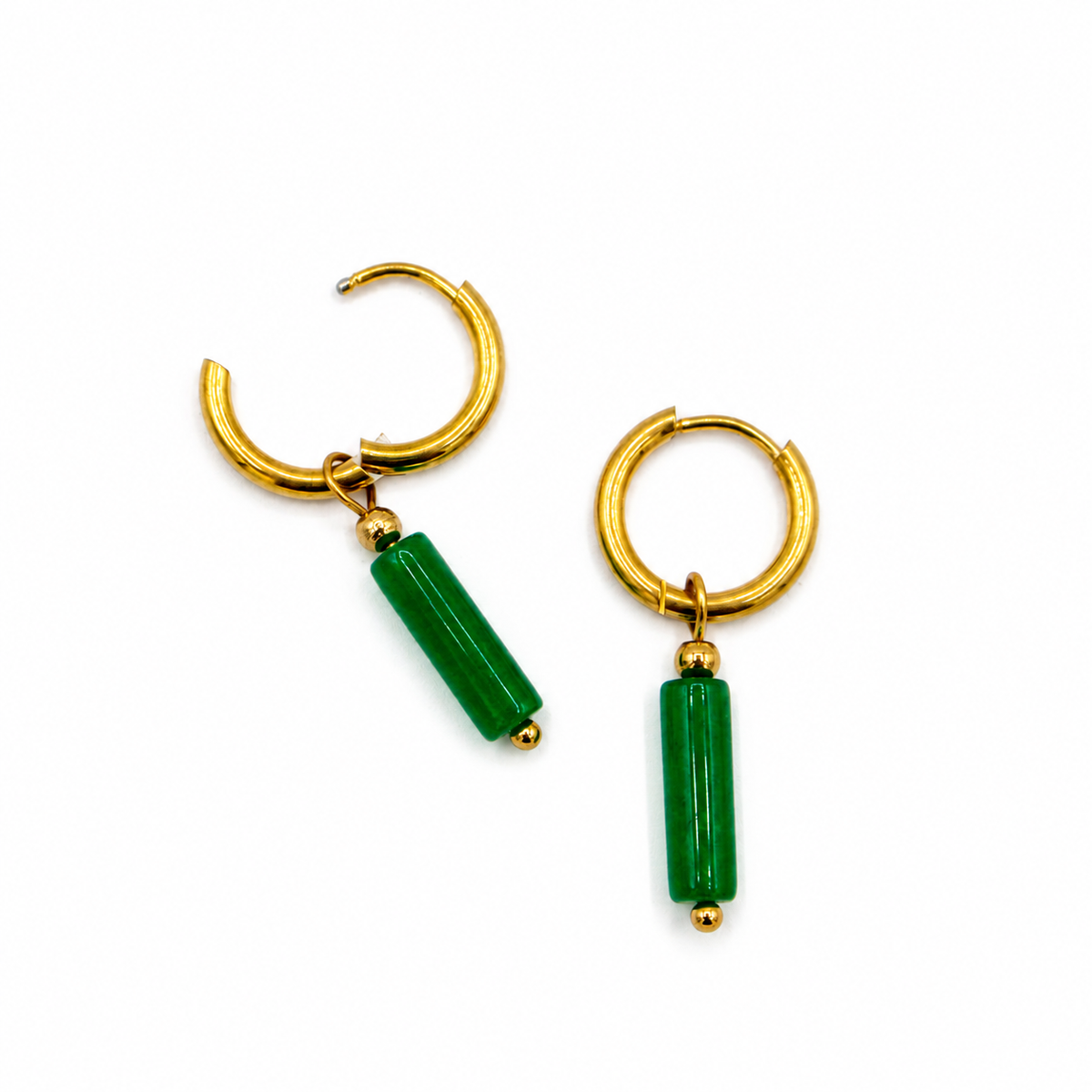 Green Stone Charm Dangle Huggies