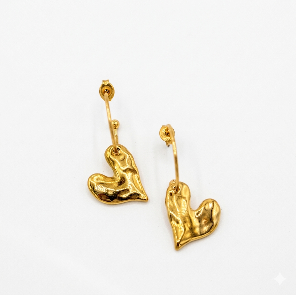 Gold Dangle Heart Earrings