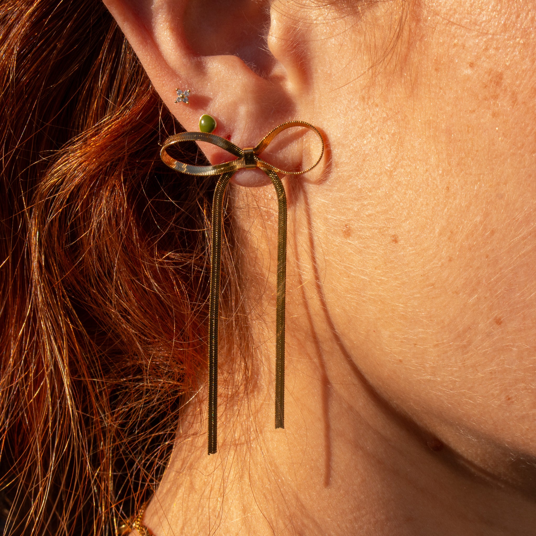Herringbone Bow Dangle Earrings