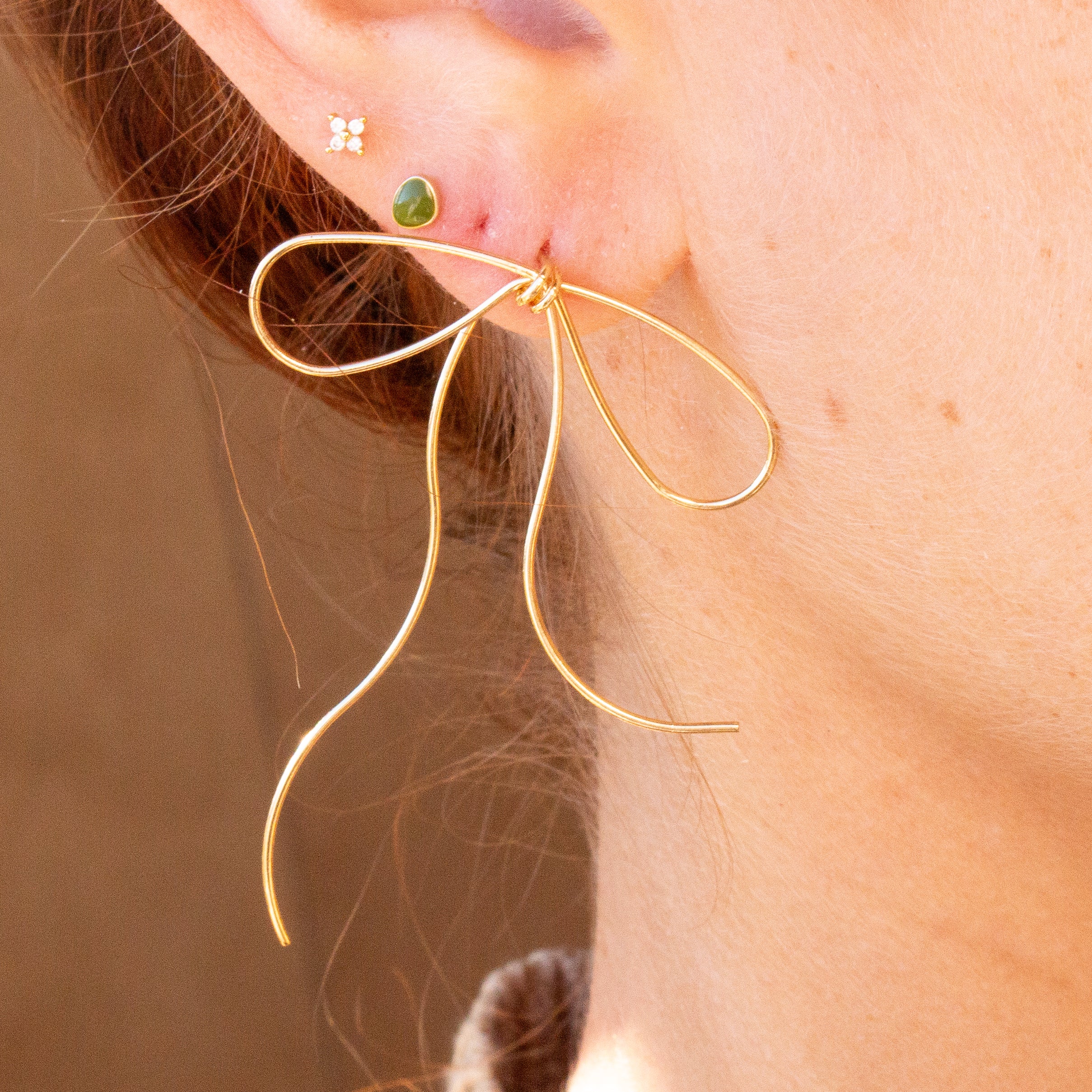 Dainty Gold Bow Dangle Earrings