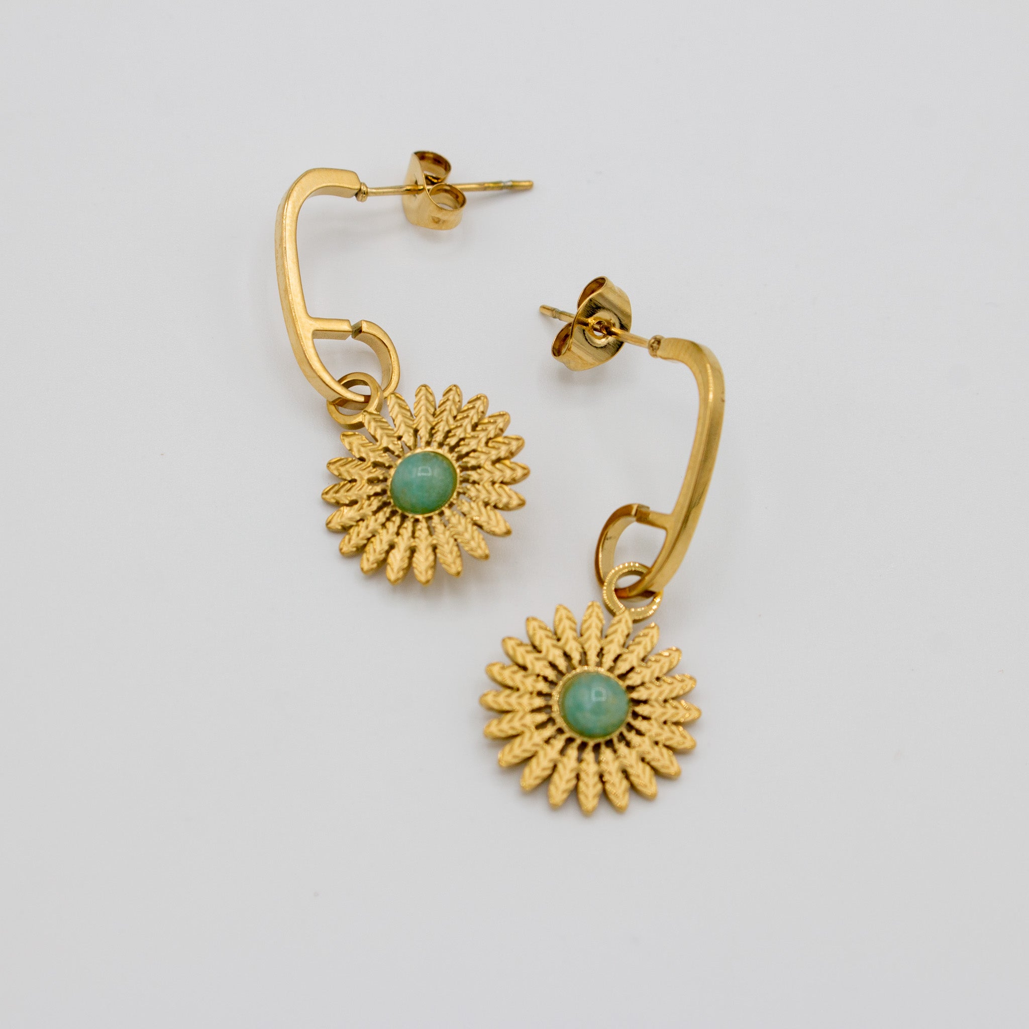 Sunflower and Teal Golden Earrings