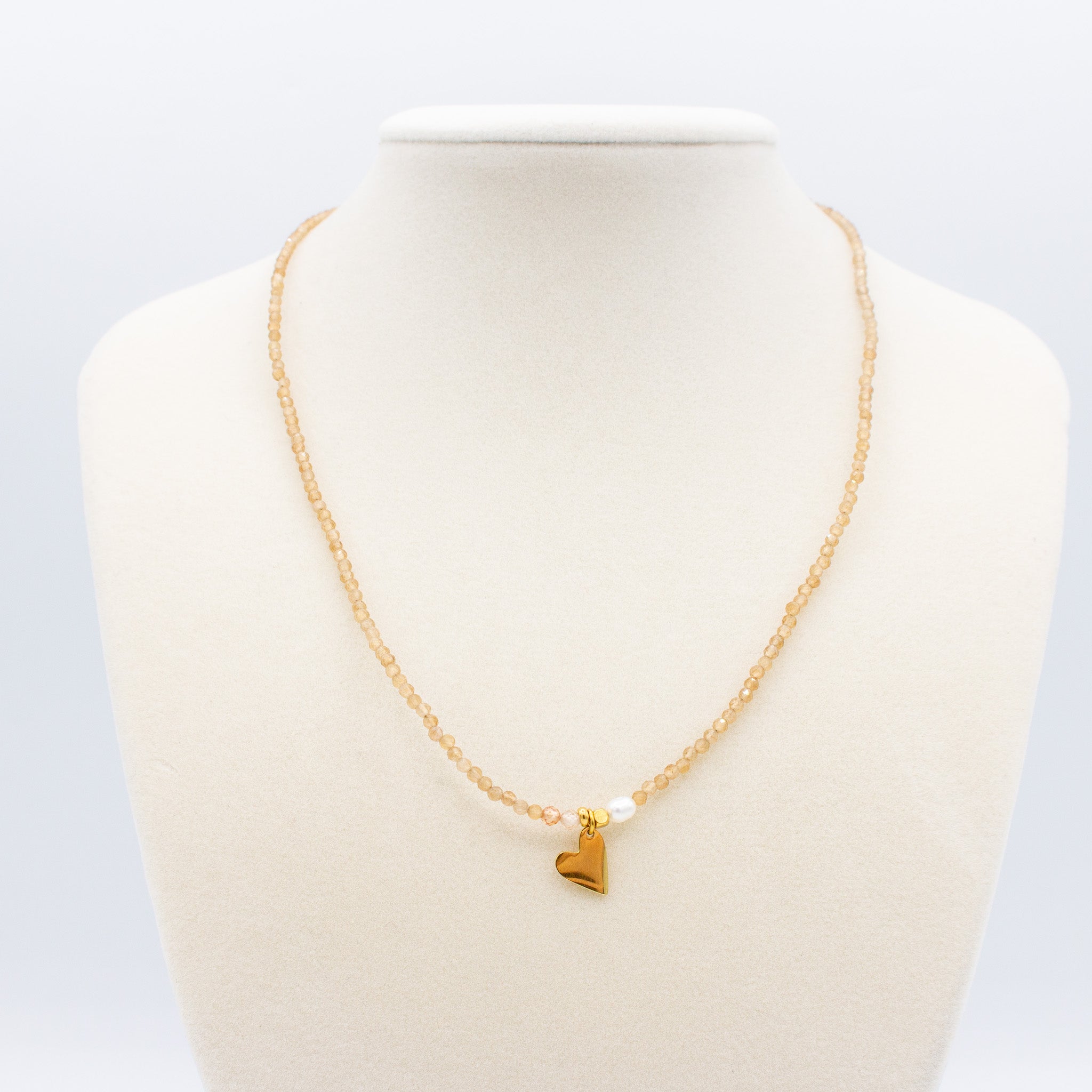 Dainty Heart, Pearl, Bead Necklace