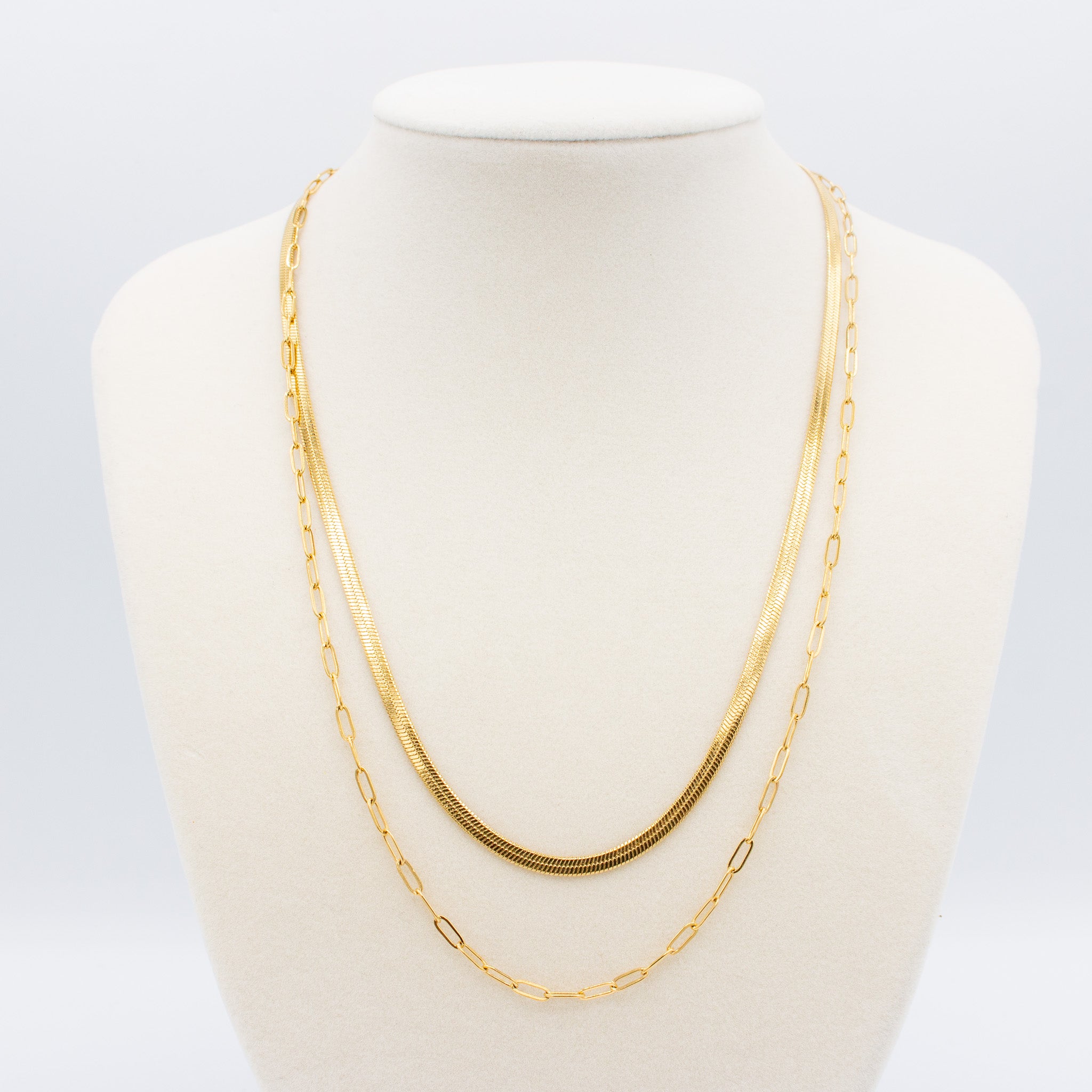 Double necklace - Herringbone + Paperclip