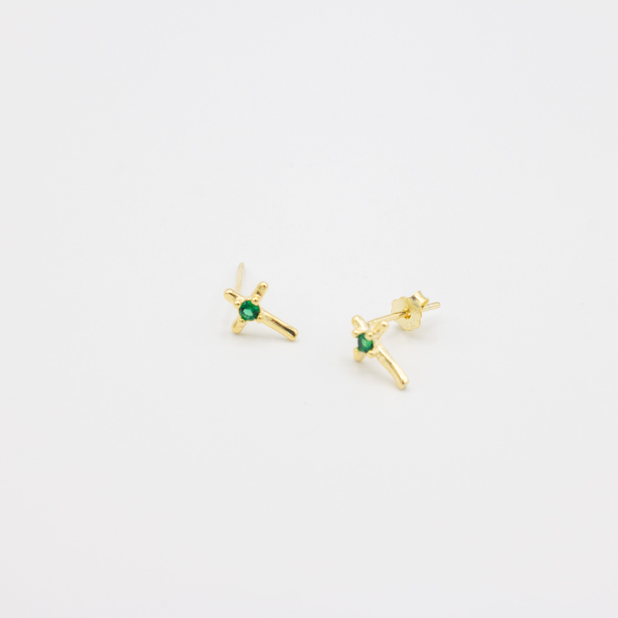 Emerald Cz Thin Cross Studs