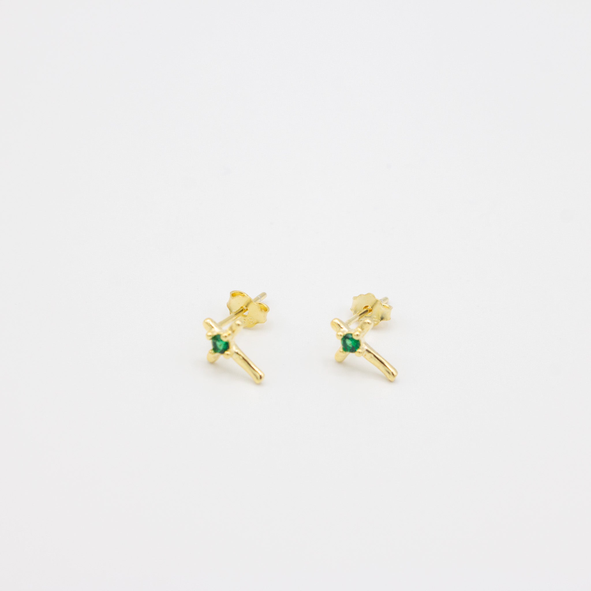 Emerald Cz Thin Cross Studs