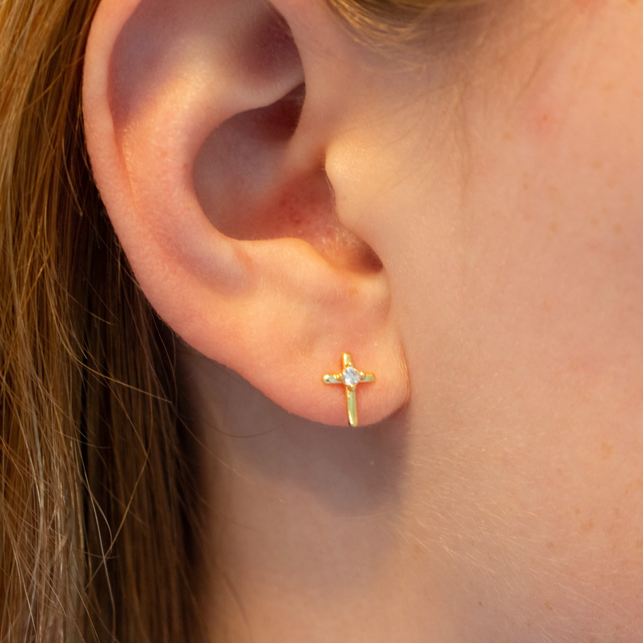 White Thin Cross Studs
