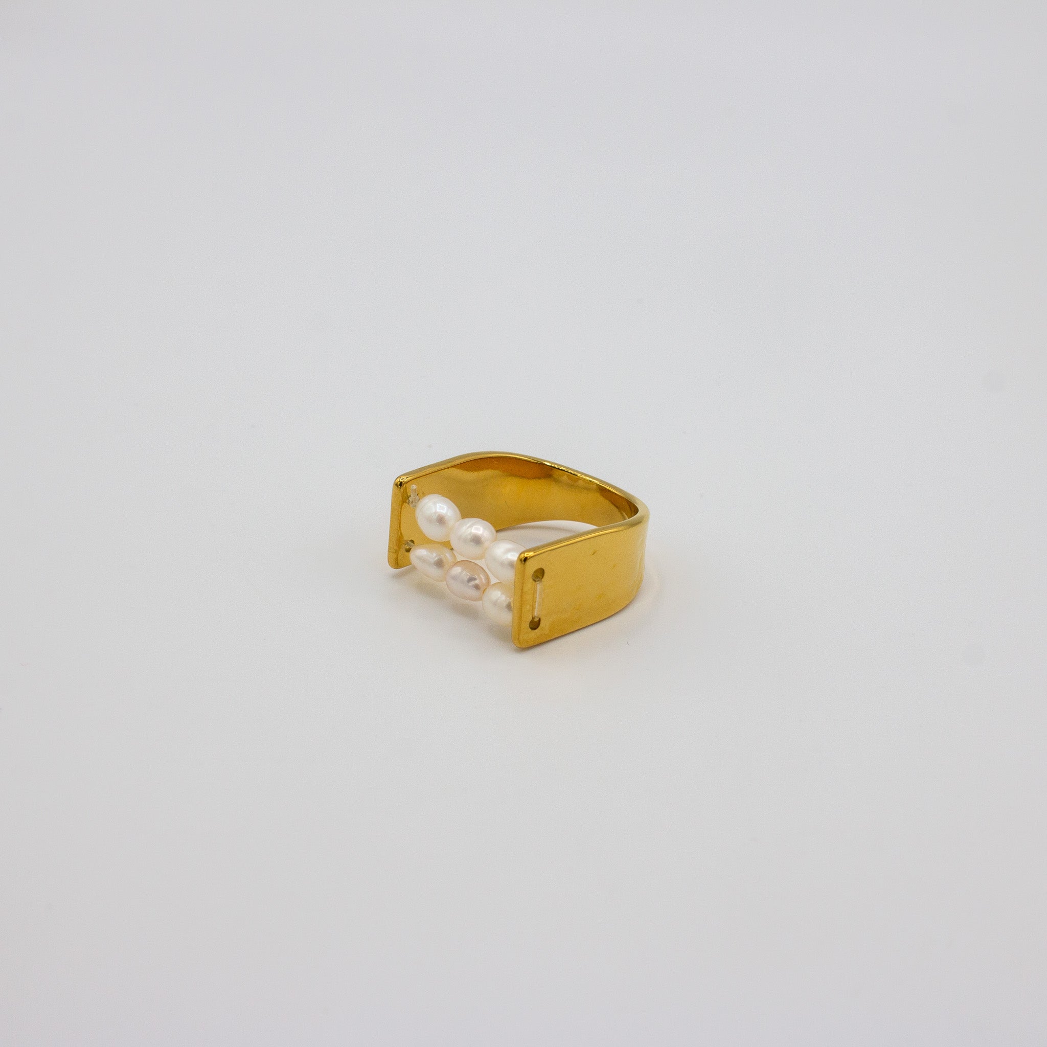 Layered Pearl Hammered Ring