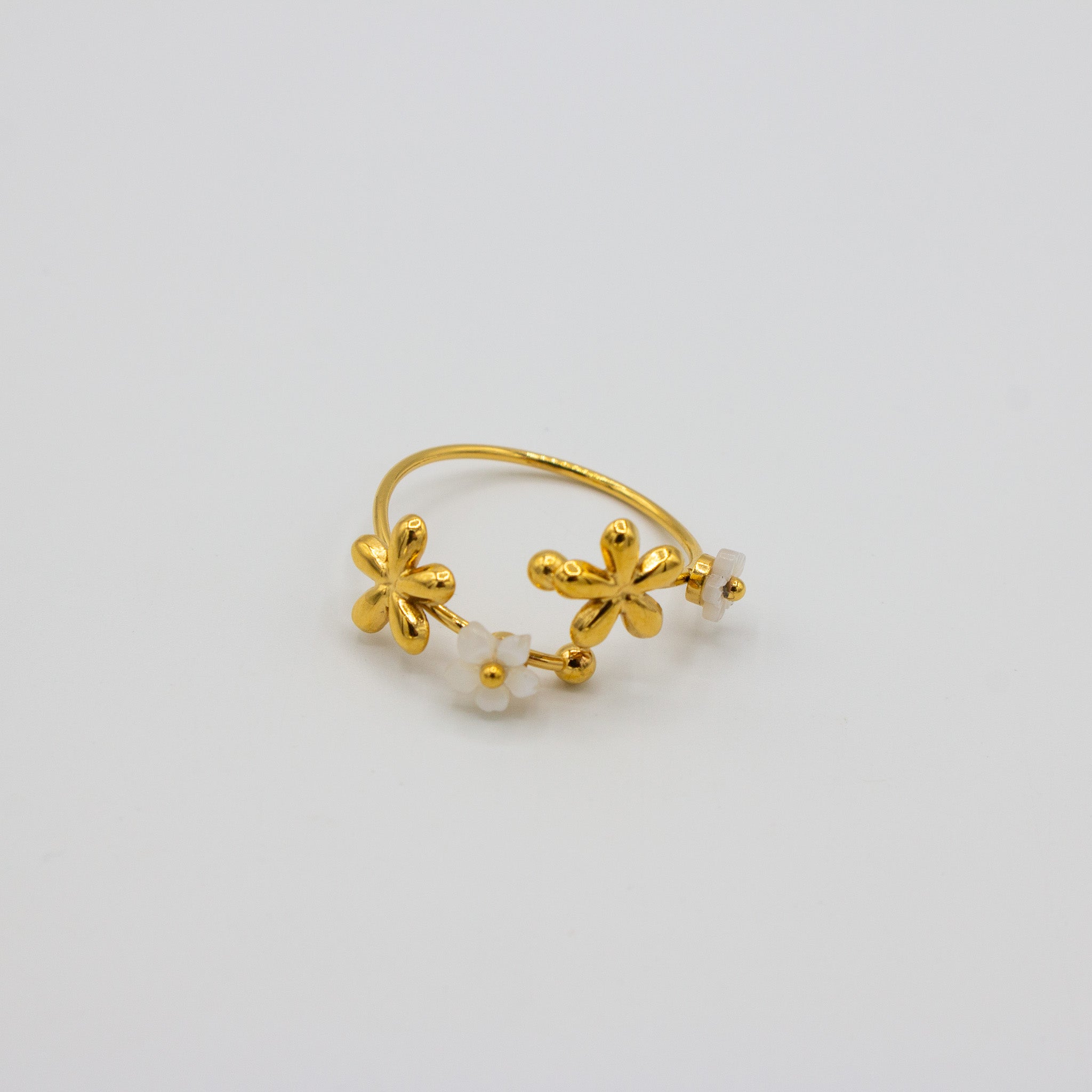 Gold Flower + Shell Ring