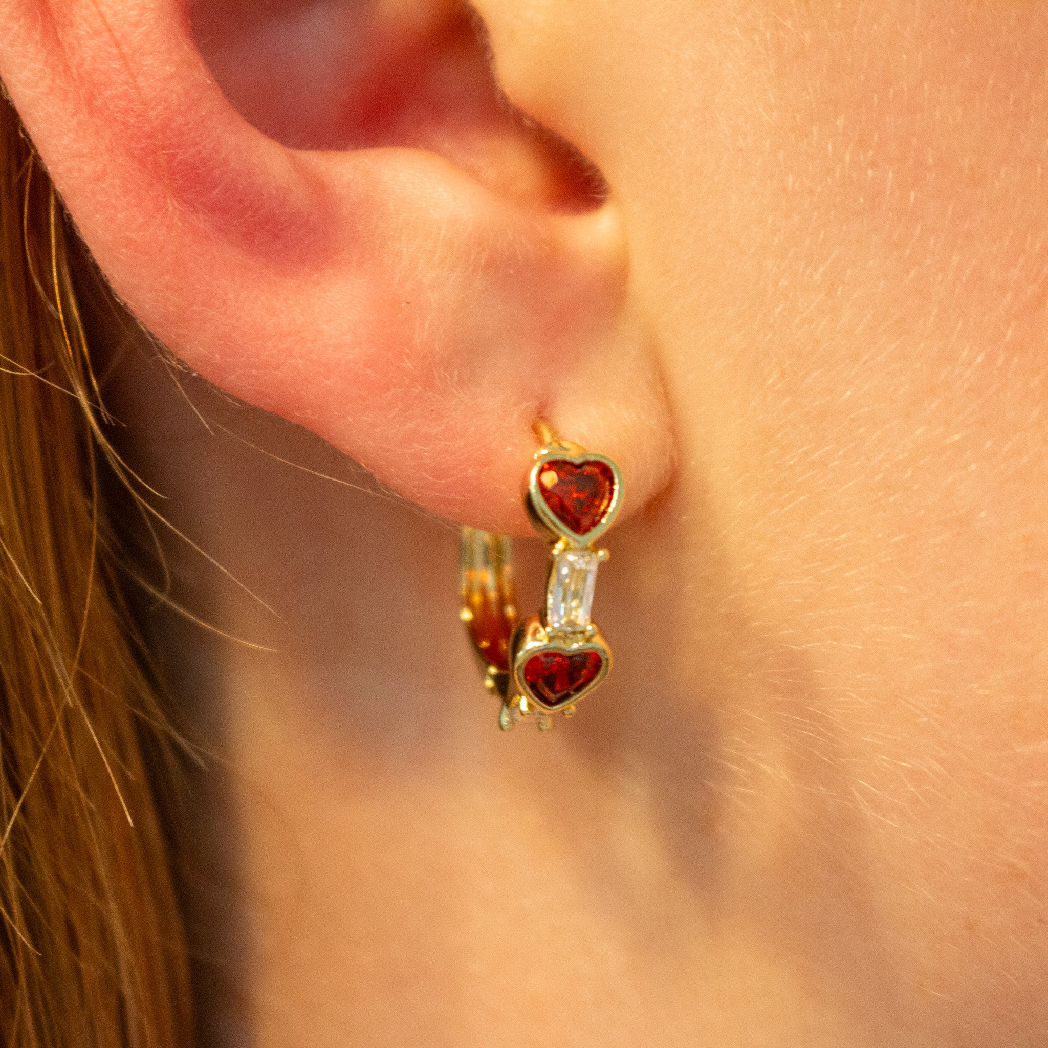 Red & white Cz Heart Huggies