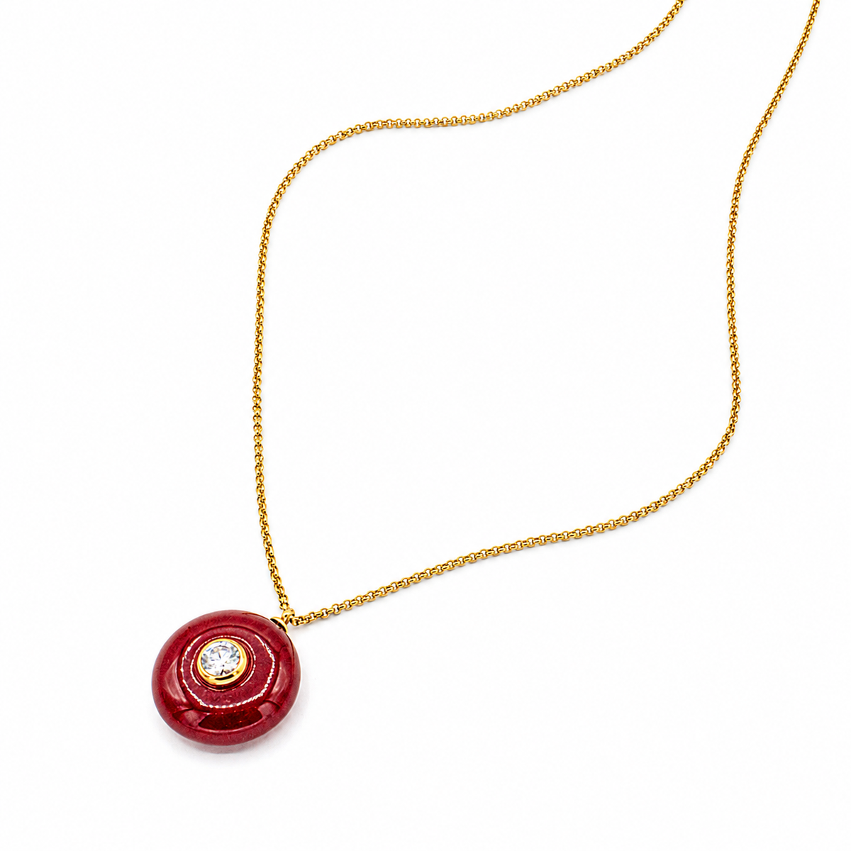 Maroon Stone and CZ Charm Necklace