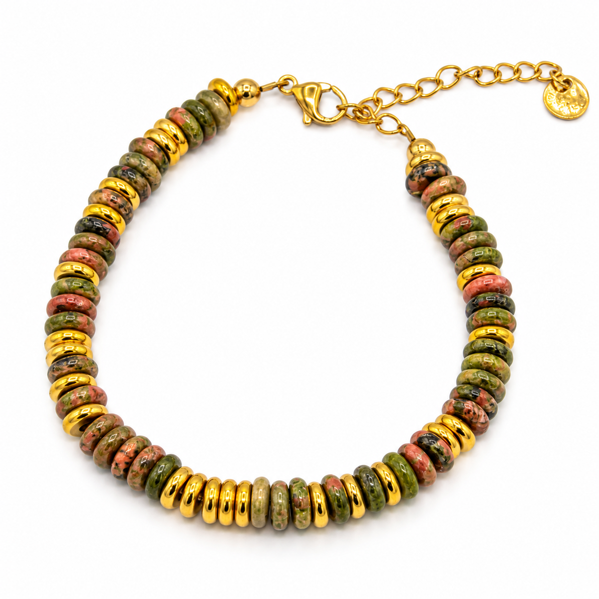 Deep Green and Gold Beaded Bracelet