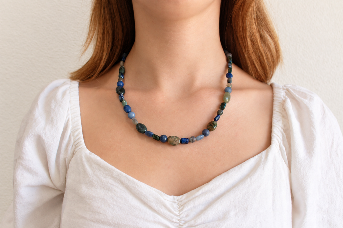 Natural Indigo Stone Beaded Necklace