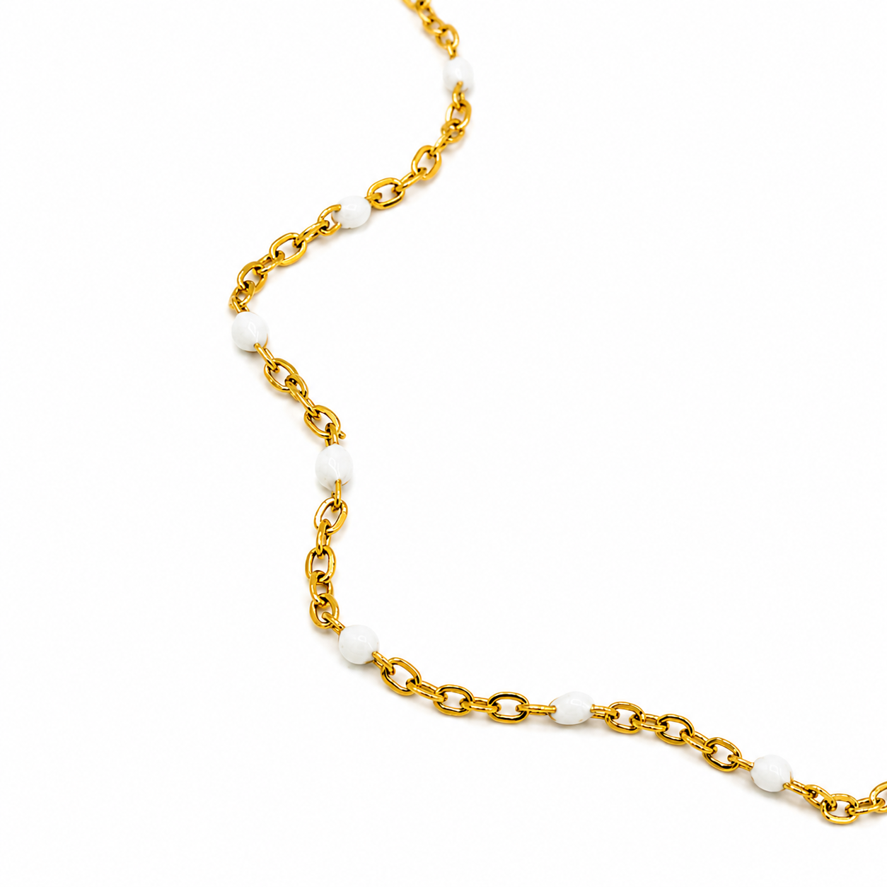 White Bead Gold Necklace