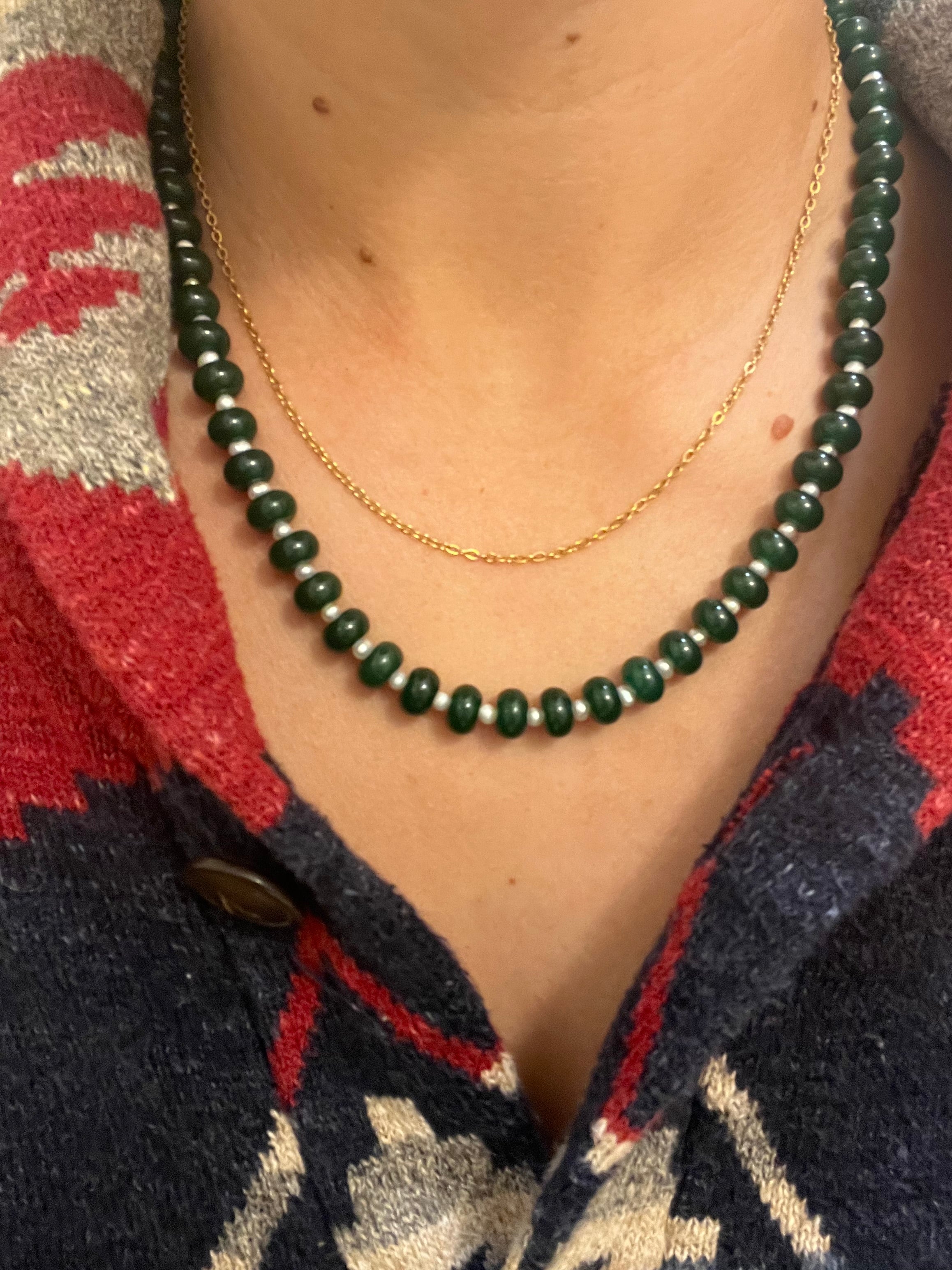 Emerald + Pearl Stone Necklace