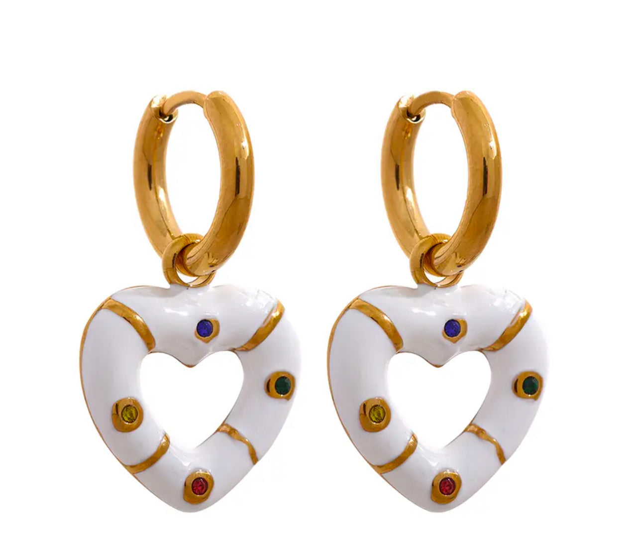 White Heart Dangle Earrings