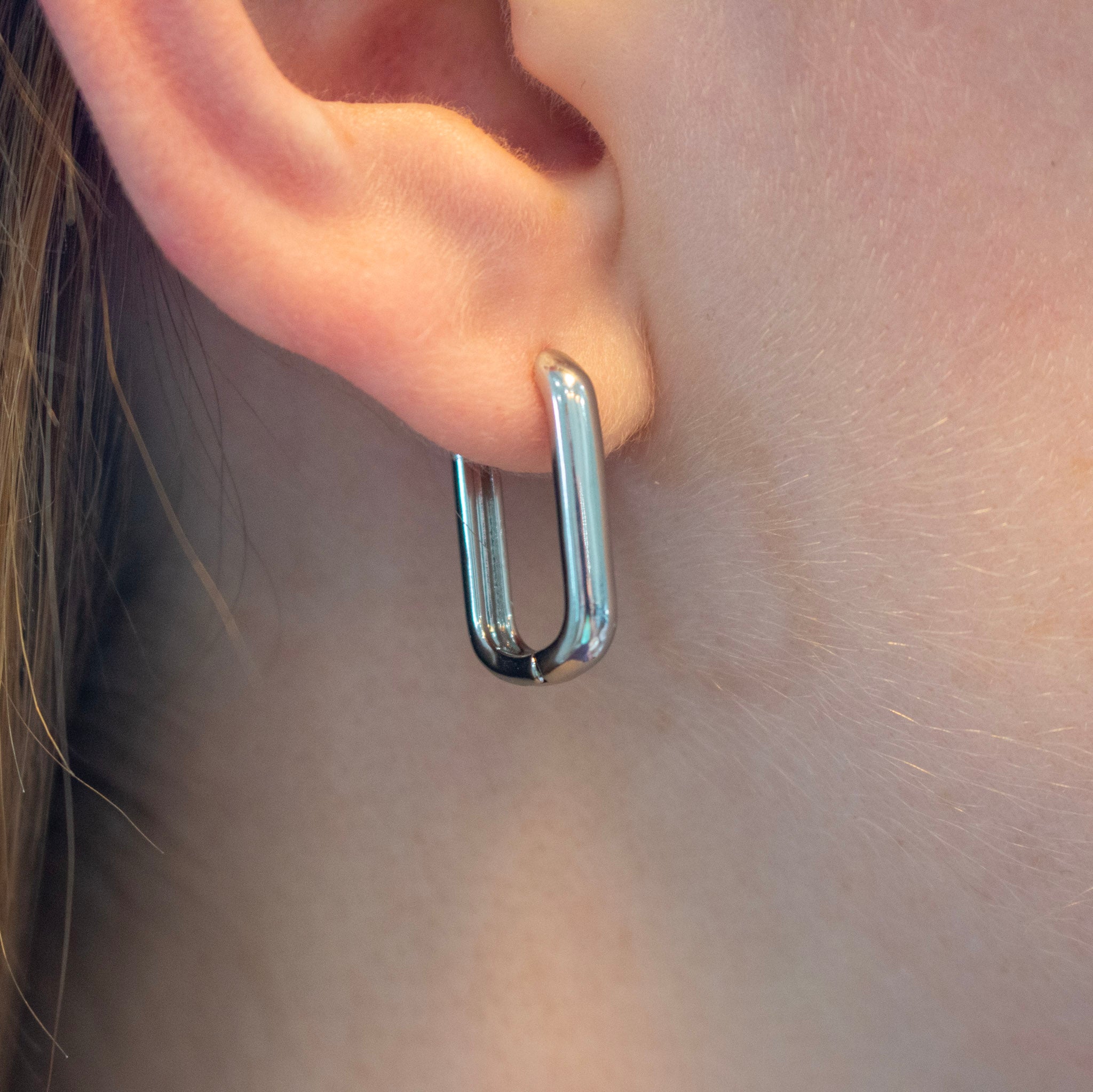 Silver Oblong Hoop Earrings