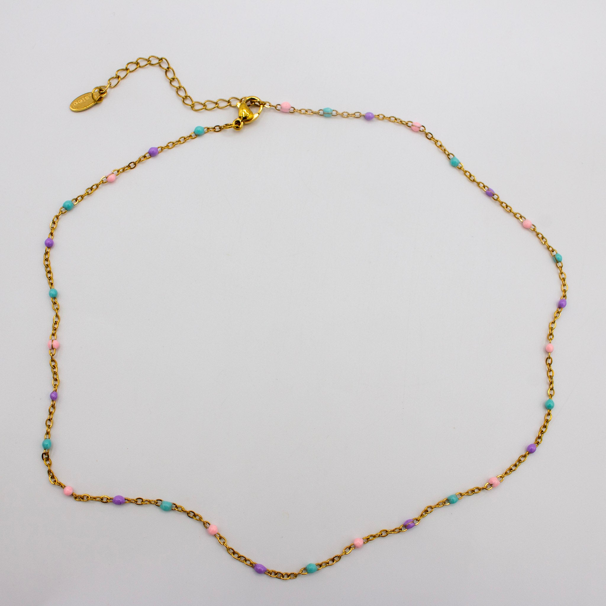 Purple, Pink, and Blue Bead Gold Necklace