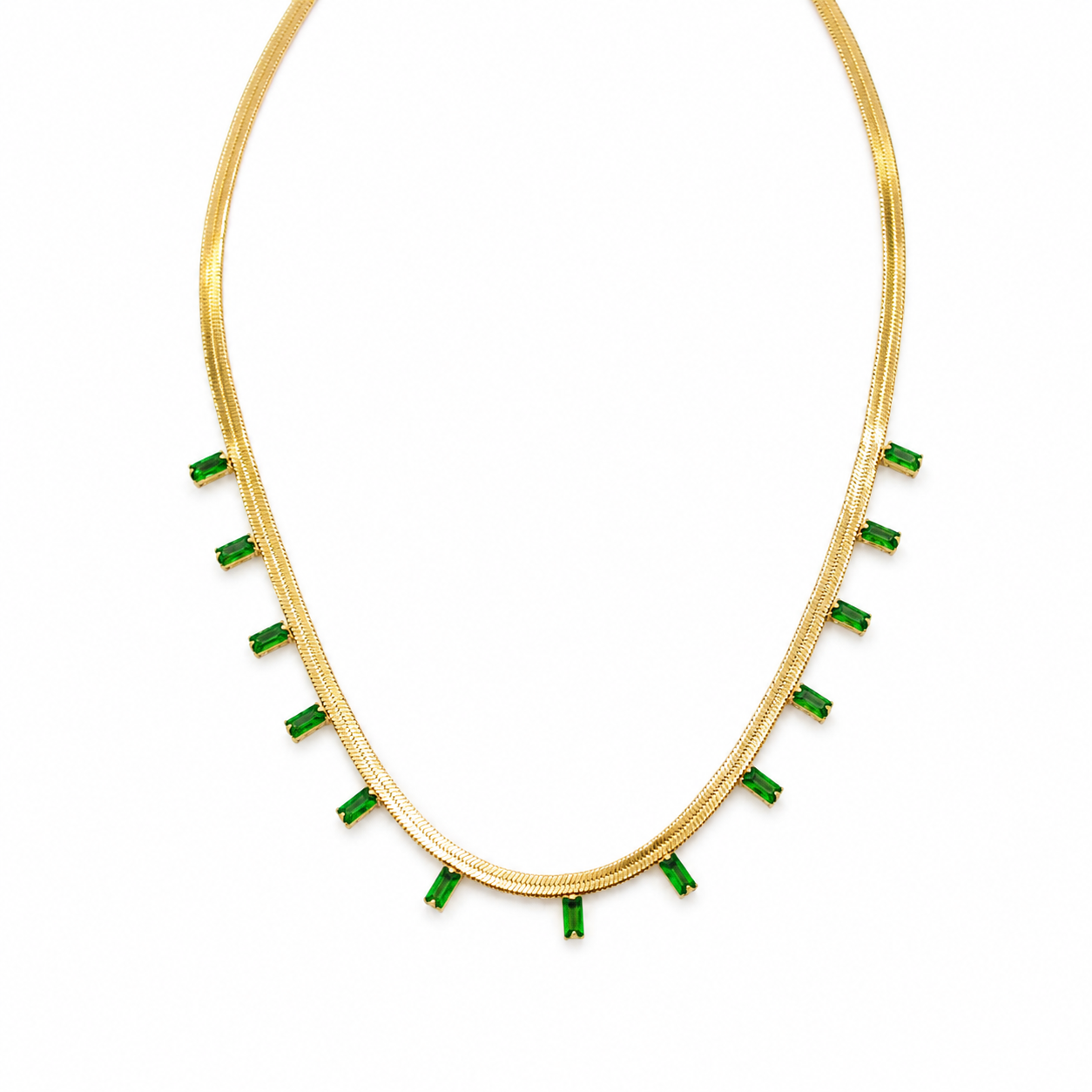 Emerald Stone Herringbone Necklace