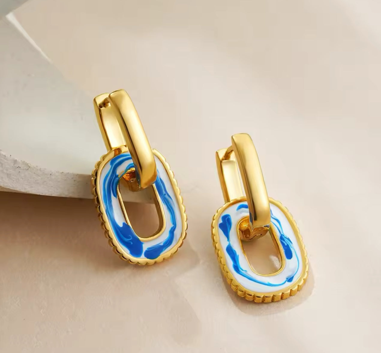 Watercolor Oval Charm Earrings