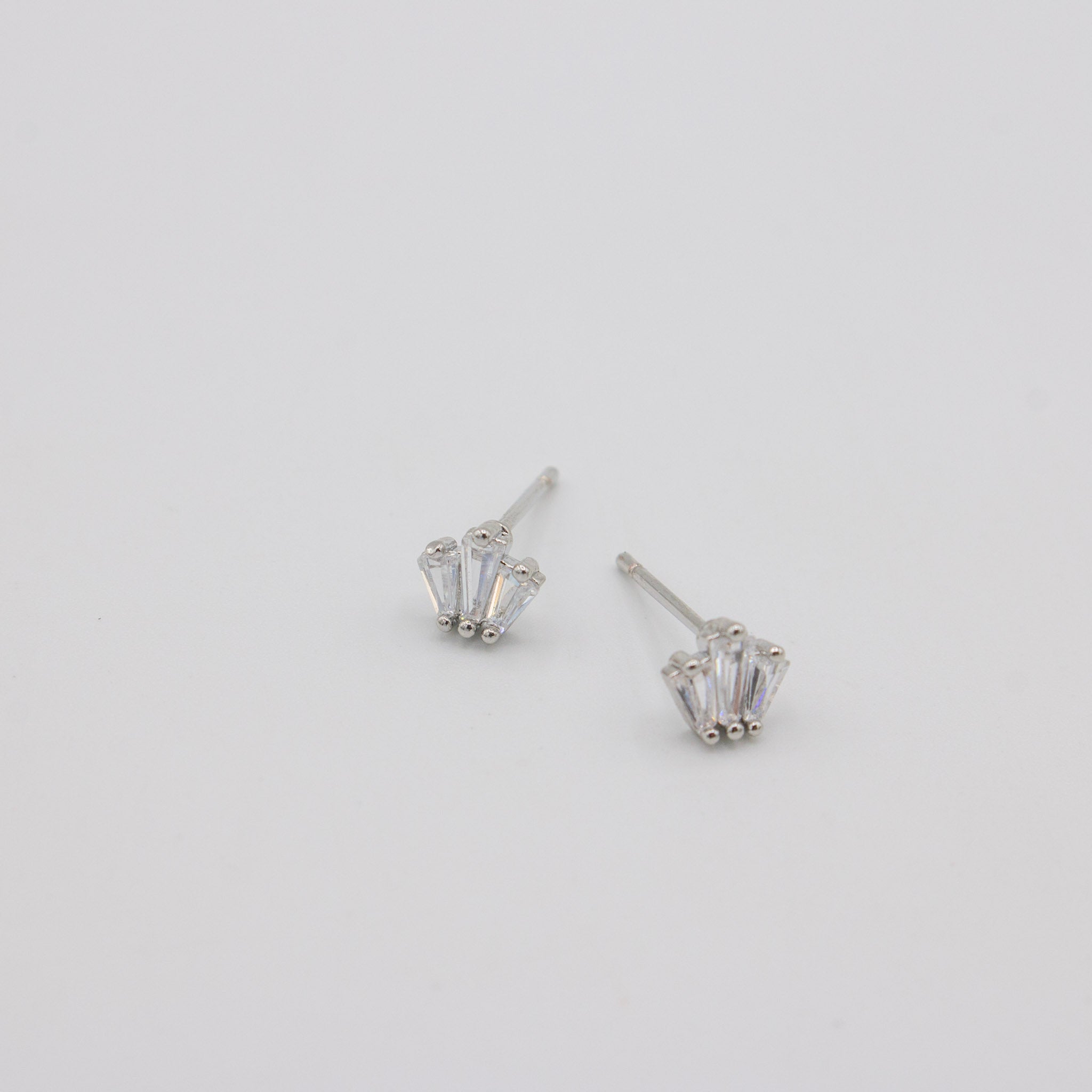 Triple Baguette Studs- Silver