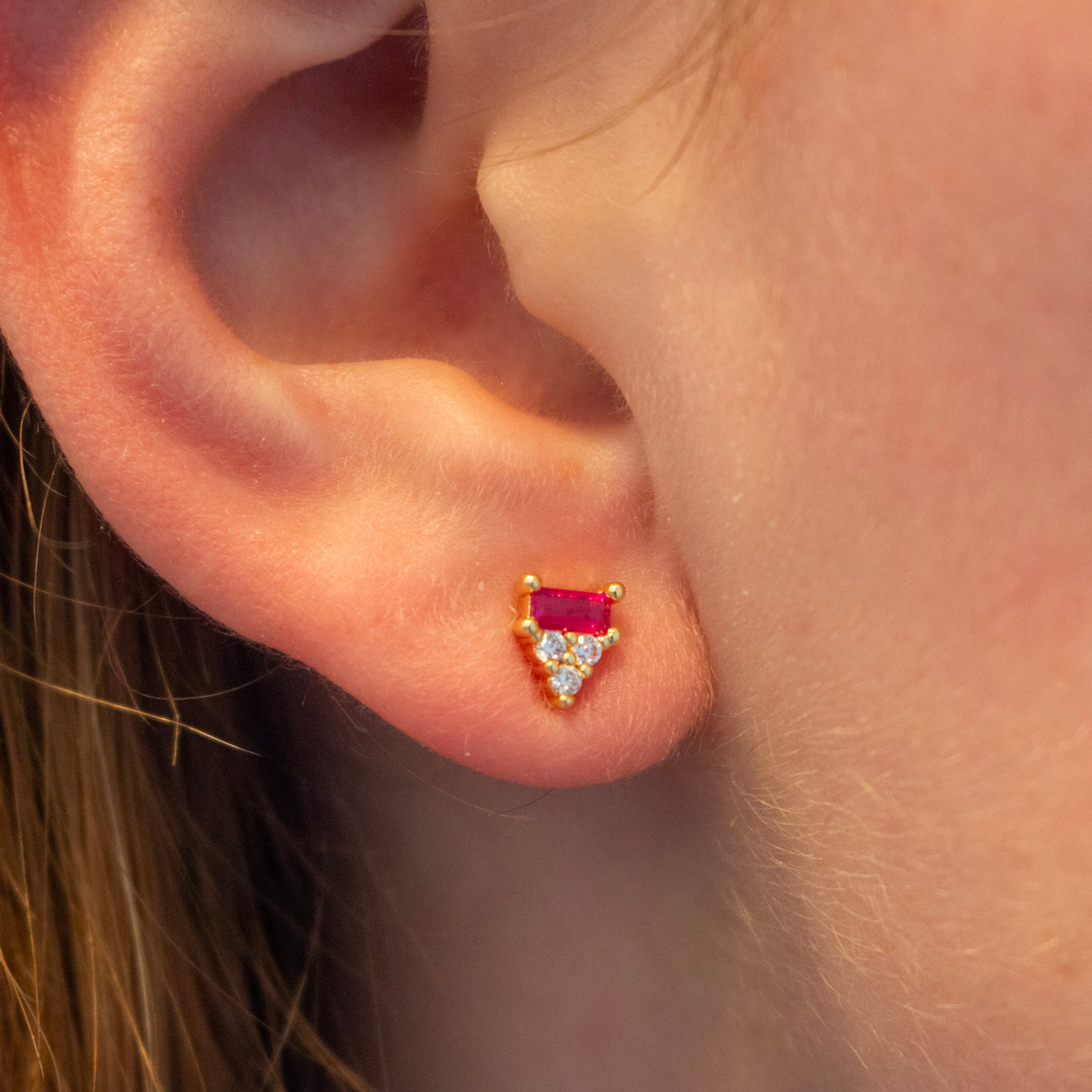 Pink Baguette Cz Studs