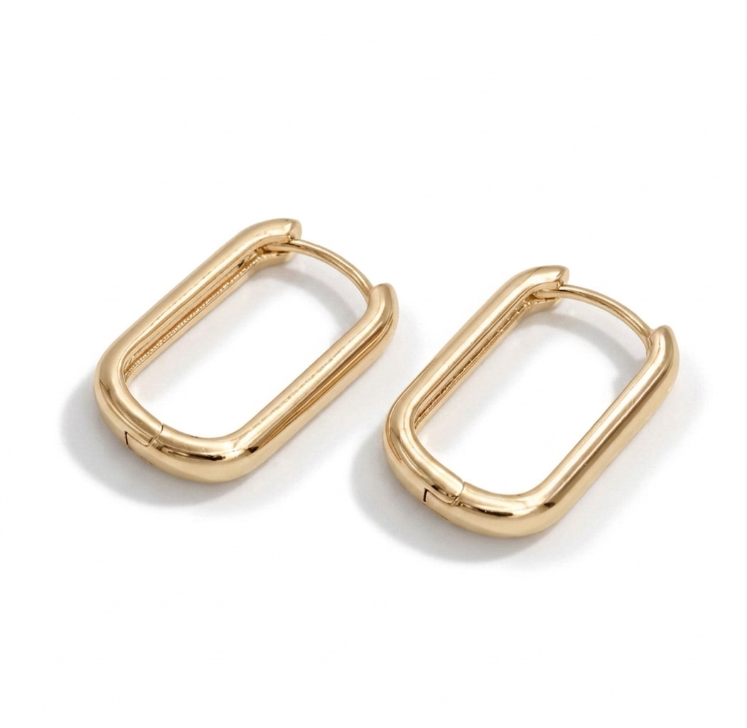 Gold Oblong Hoop Earrings